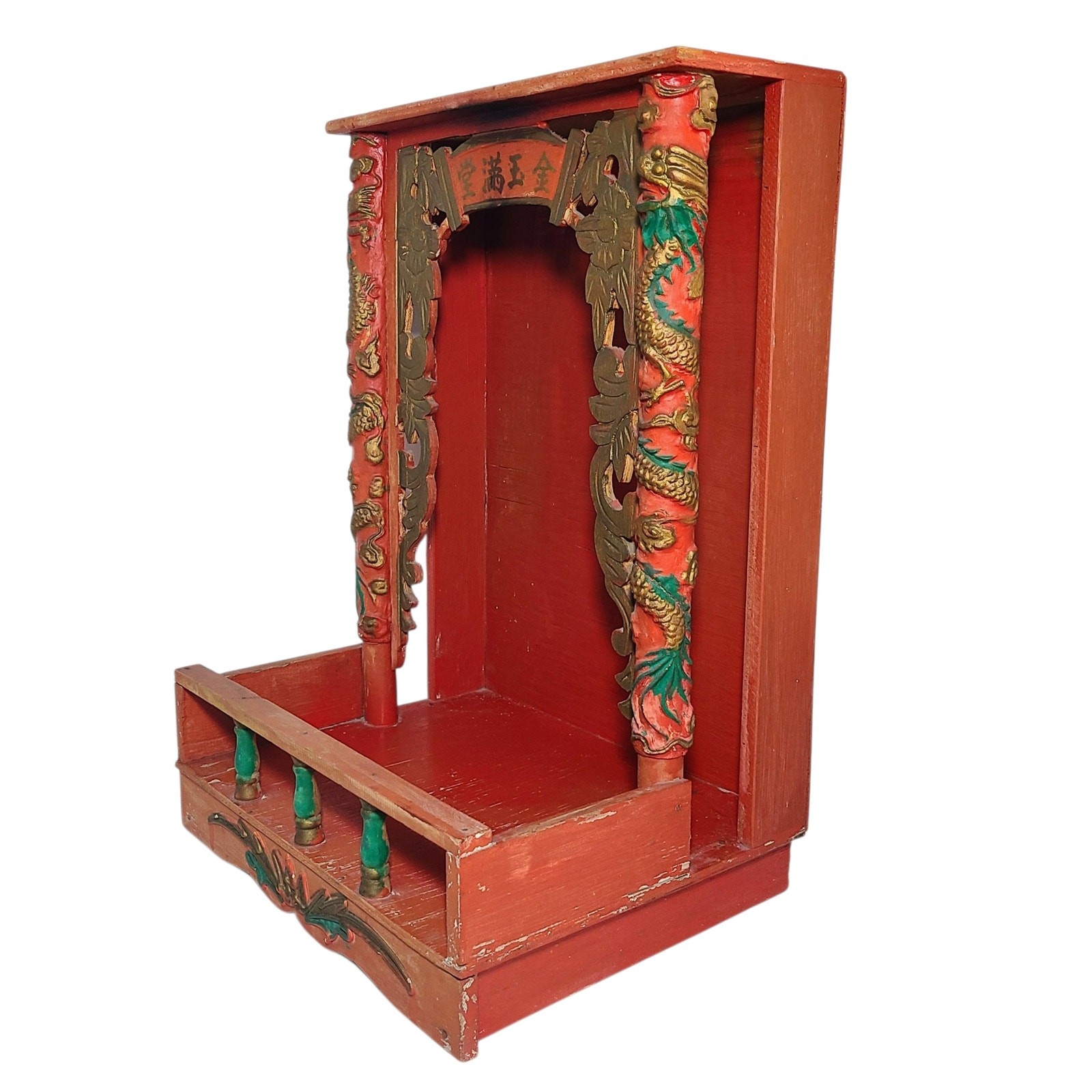 Vtg Asian Shrine Alter Box Spiritual Temple Oriental Handcrafted Wooden Buddhist