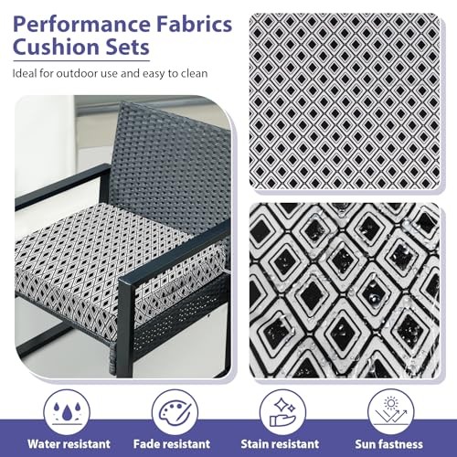 Outdoor Chair Cushions Set of 4,Waterproof 19x19x3-Square Black Geometry