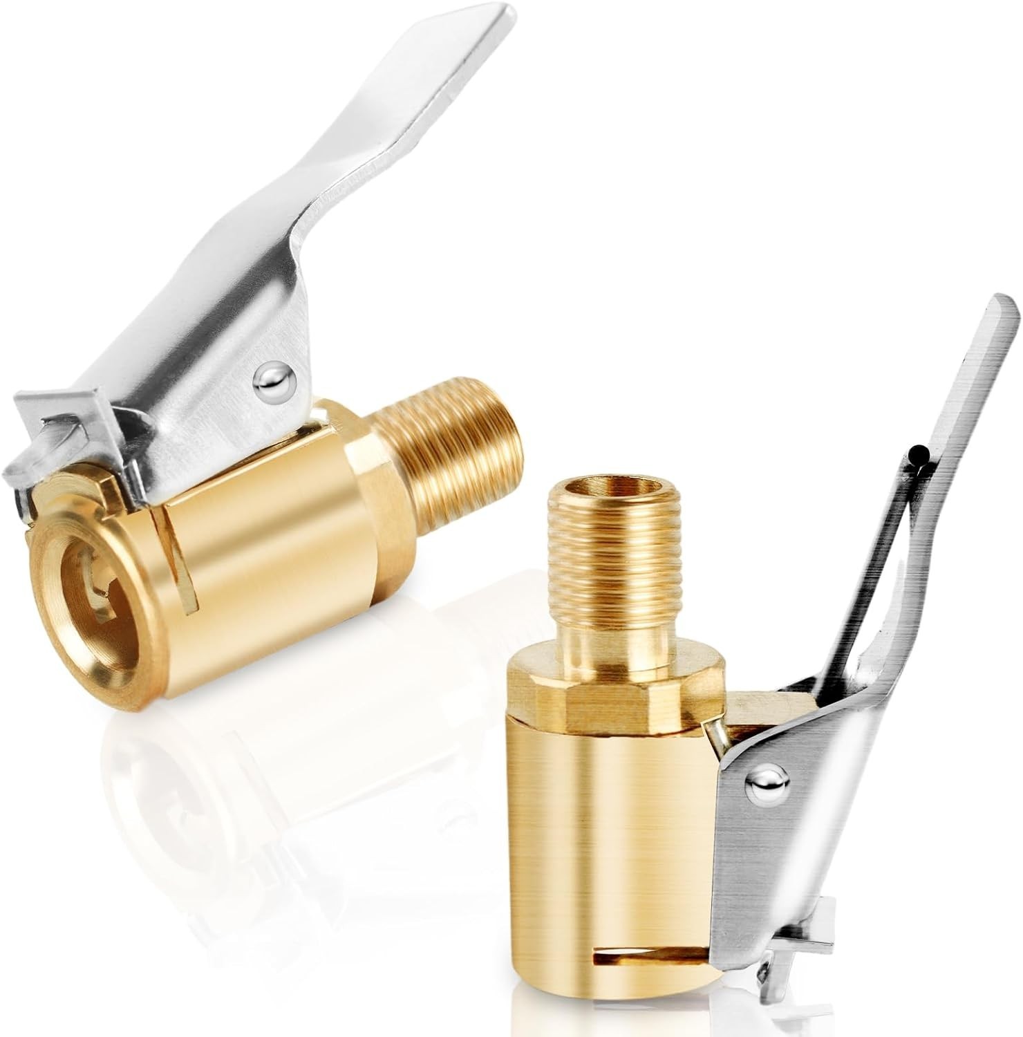 2-Pack Brass Tire Air Chuck, Locking Quick Connect Inflator Hose Adapter, No Lea