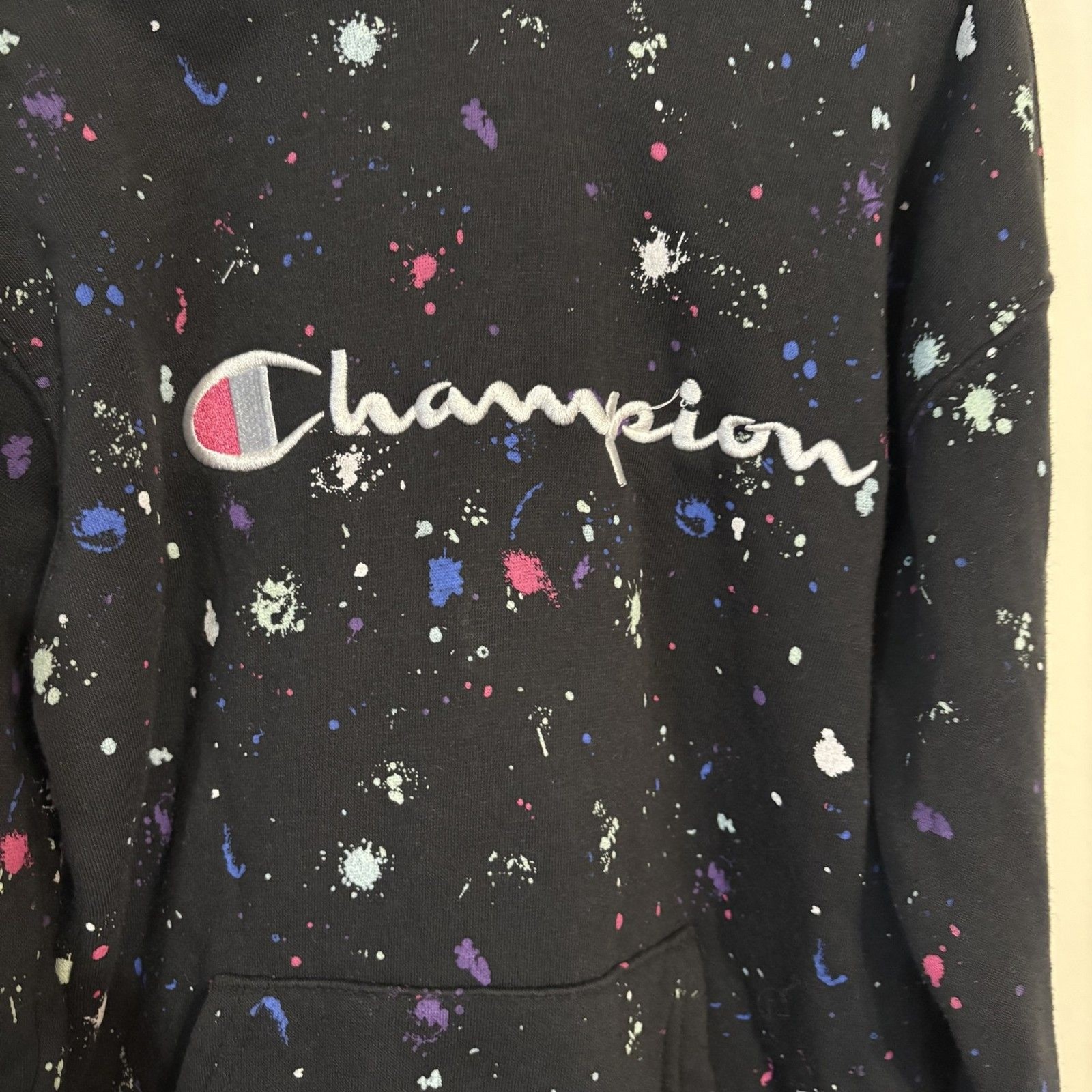 Champion Jogger Set Yth Sm Black paint splatter Kangaroo pocket drawstring pant