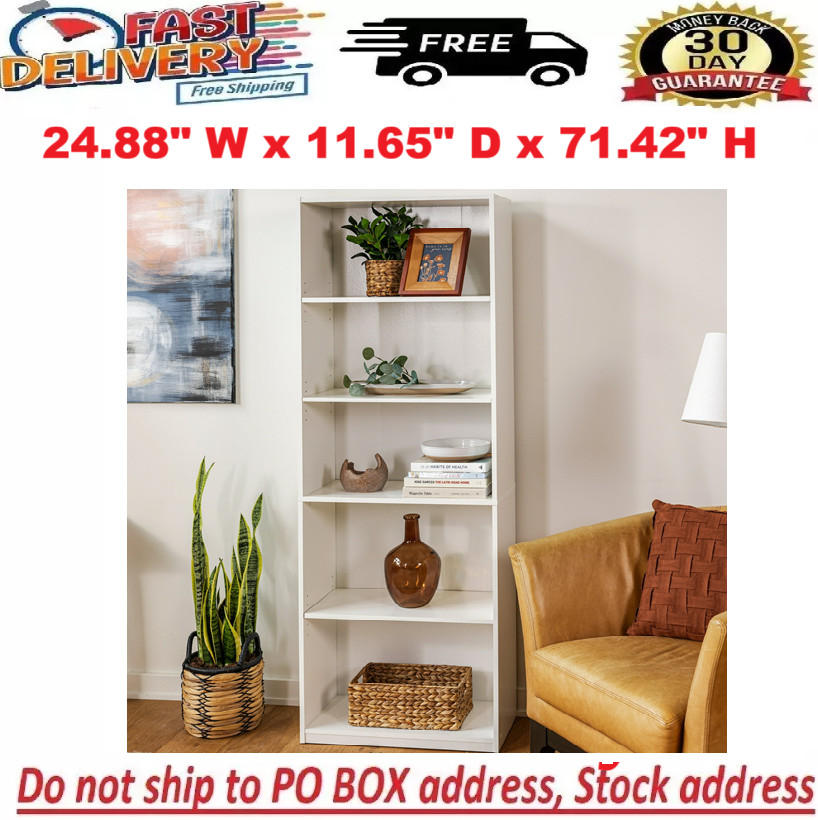 71" Tall Adjustable 5-Shelf Wood Bookcase Storage Shelving Book Wide Bookshelf