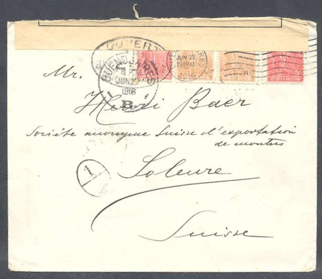 1916 Argentina To Switzerland Censor Cover With 4 Colour Stamps