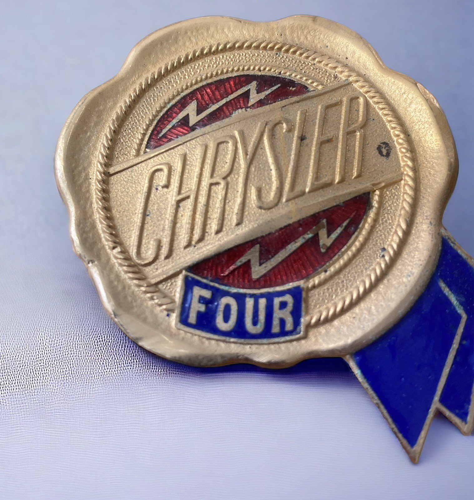 1927 Chrysler Four Radiator Grille Badge Emblem Cloisonne Wear NO POST STUD