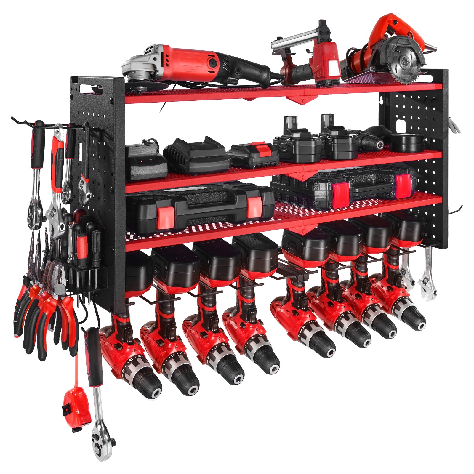 VEVOR Power Tool Organizer Wall Mount 4-Layer Drill Storage Rack 8 Drill Holders