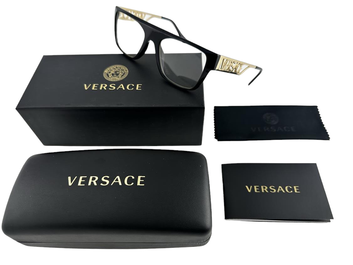 Versace NEW Black Retro Flat Top Frames Gold Mens 55-19-145 Eyeglasses VE3326U