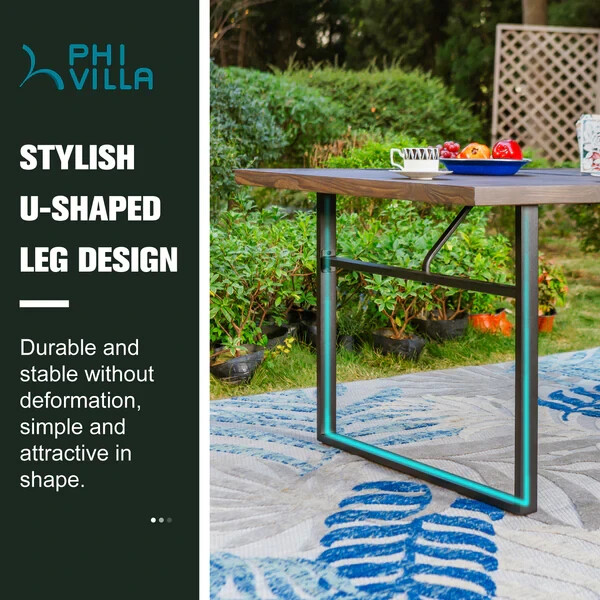 Outdoor Dining Table for 6 Person Rectangular Patio Metal Table U-shaped legs