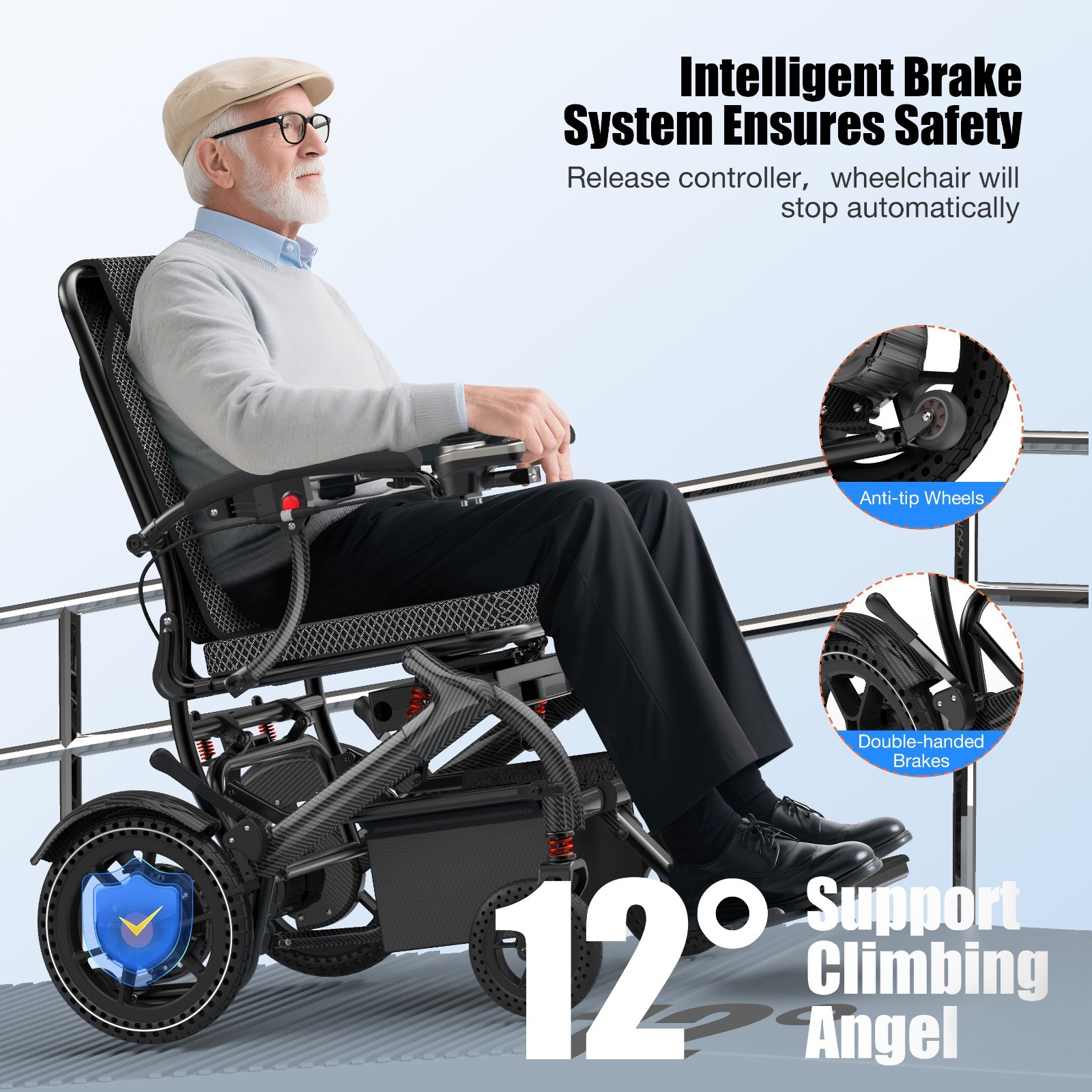 Lightweight 36LB Foldable Electric Wheelchair Intelligent 350LB All Terrain FDA