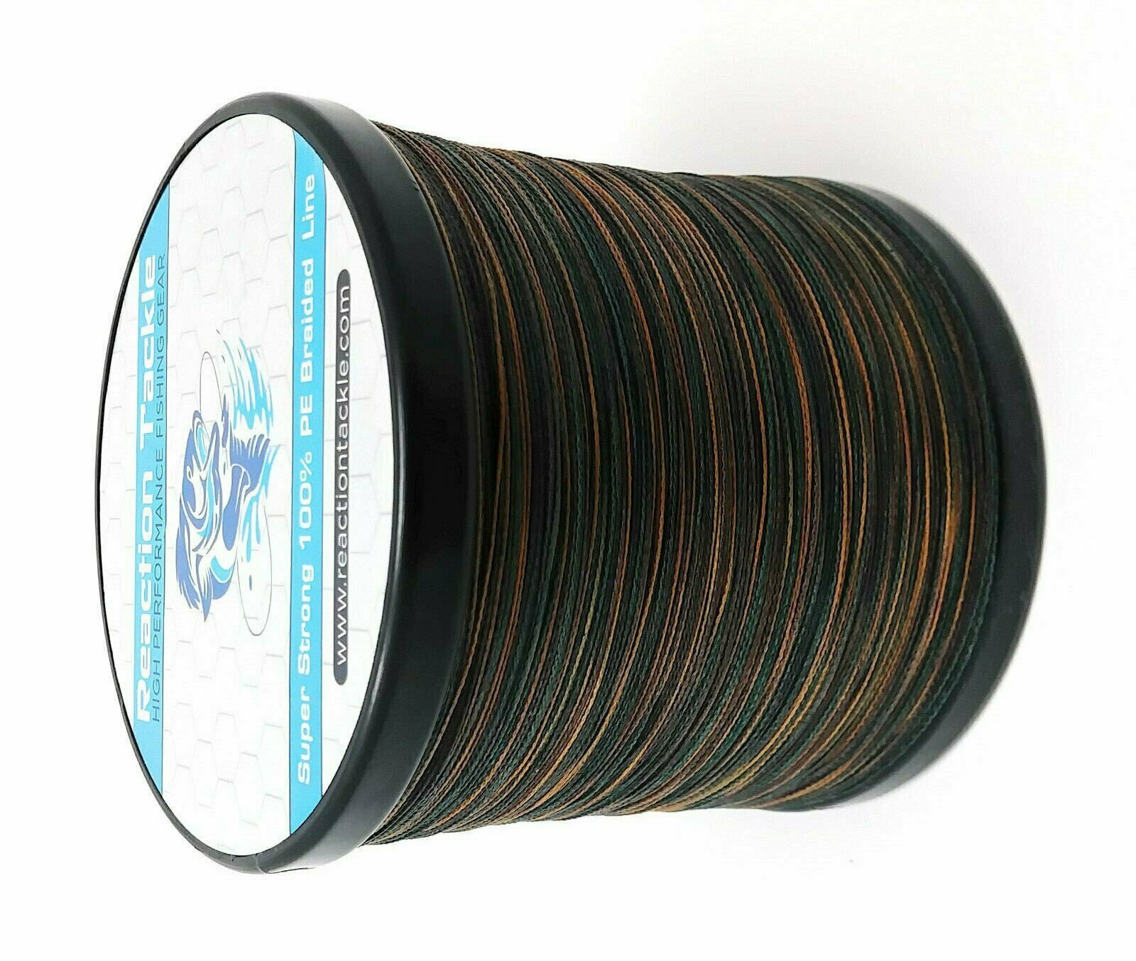 Reaction Tackle Braided Fishing Line Green Camouflage 4 and 8 Strand Braid