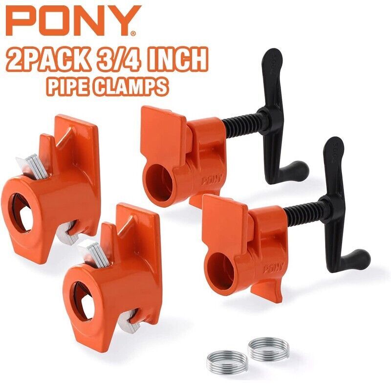 PONY 2-Pack 3/4 Inch Pipe Clamp Set 52 Wood Gluing Professional Steel Pipe Clamp