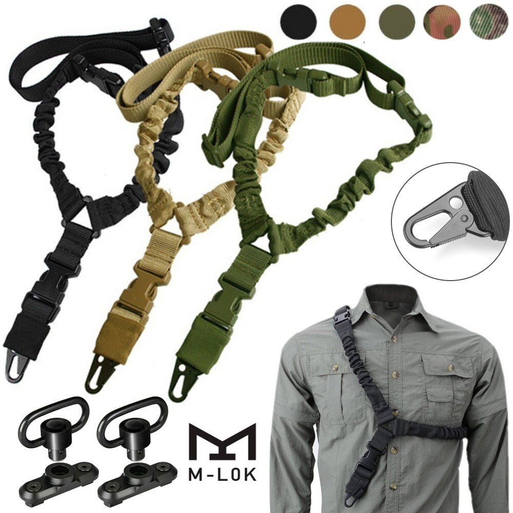 Single Point Rifle Sling Bungee Adjustable Strap MLOK Quick Release Sling Swivel
