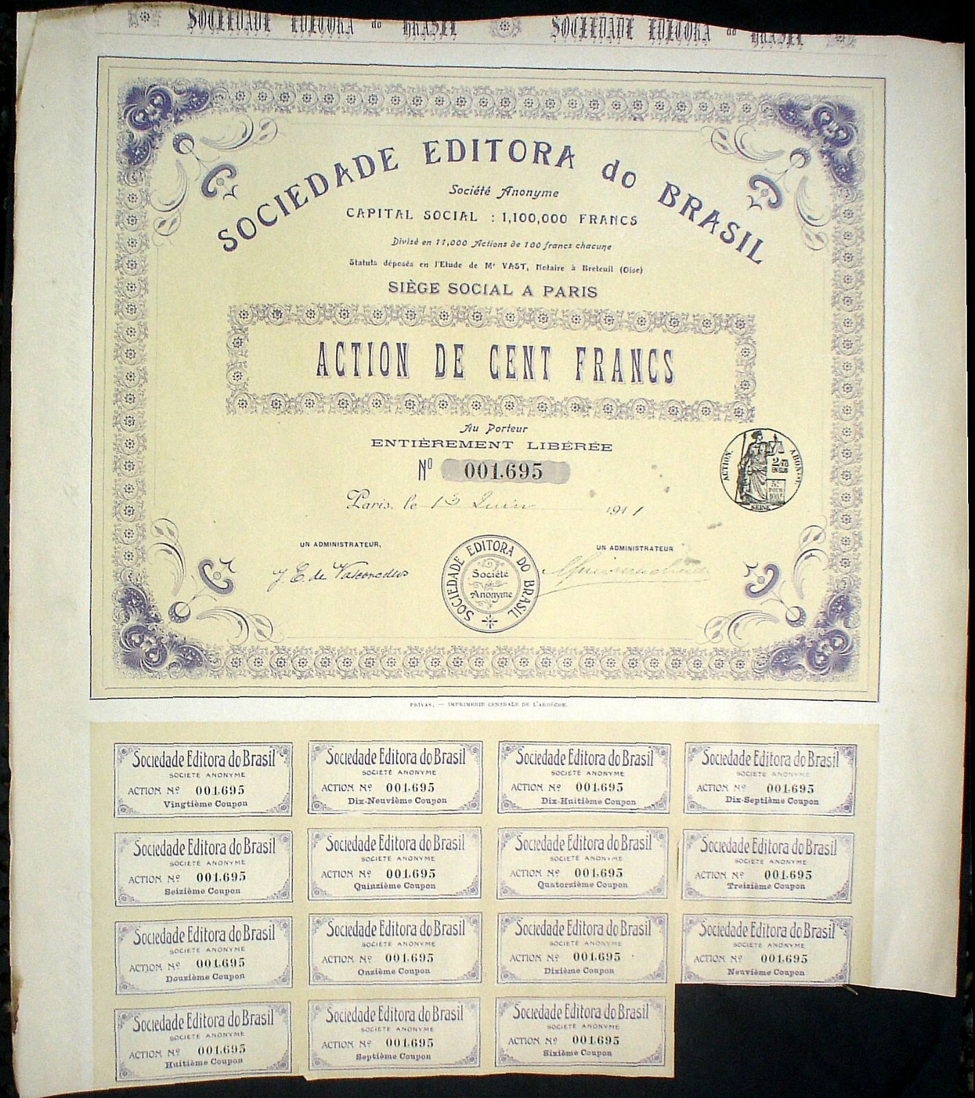 Brazil, Collection of 12 Bonds and Stocks 1885 - 1939, all are uncancelled