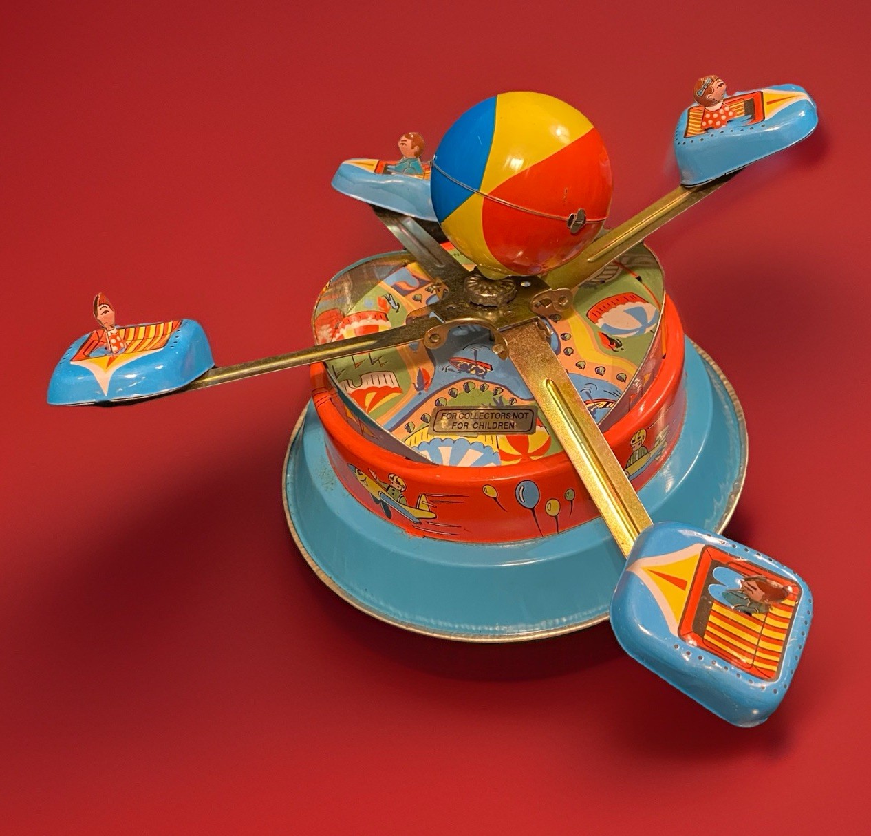 Vintage M.G.R.S. Merry Go Round Series Tin Litho Amusement Park Wind-up Spin Toy