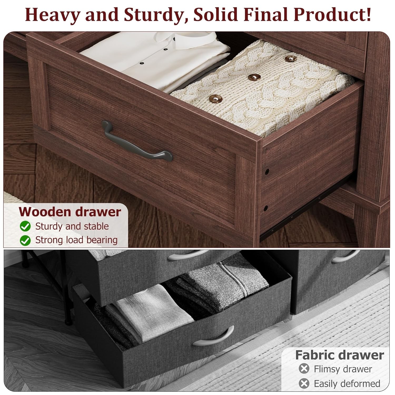 Dresser for Bedroom 6 Drawer Dresser Storage Freestanding Wooden Closet Chest