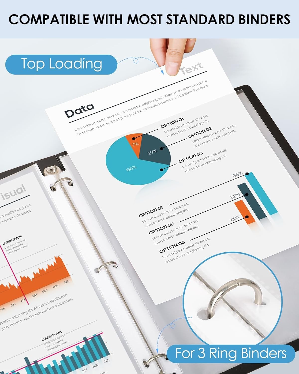 50 Clear Sheet Protectors 8.5x11 KTRIO Plastic Sleeves for 3-Ring Binder Pages