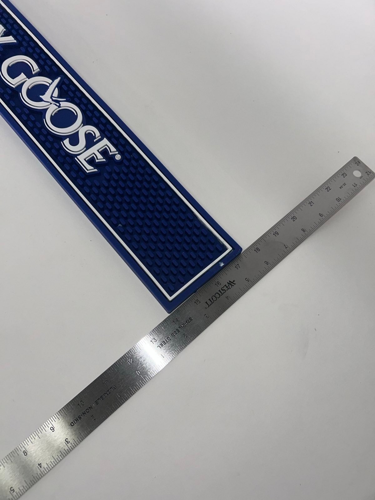 Grey Goose style rubber bar mat 24" Blue white logo New