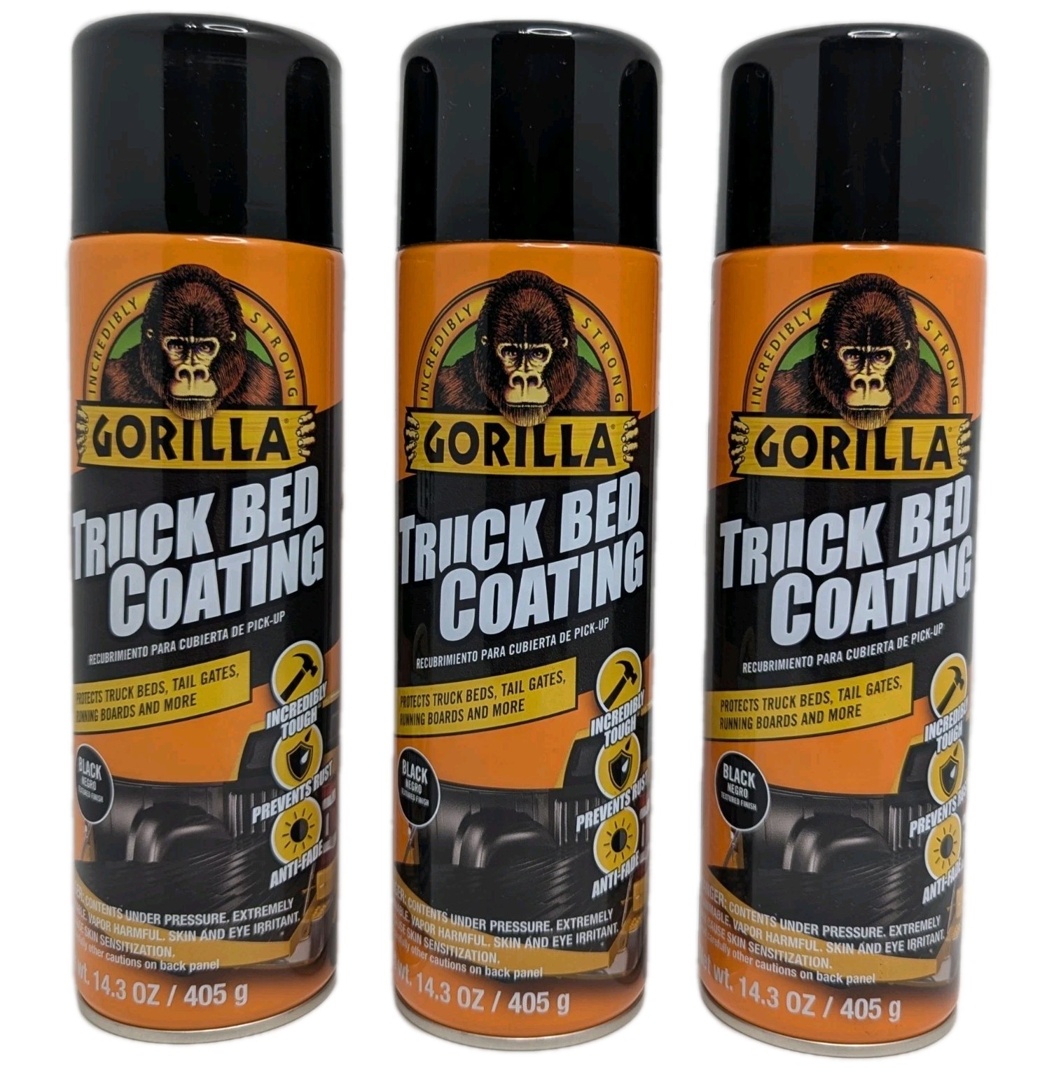 Gorilla Truck Bed Liner Coating 3x 14.3oz Aerosol Spray Case Durable Protection