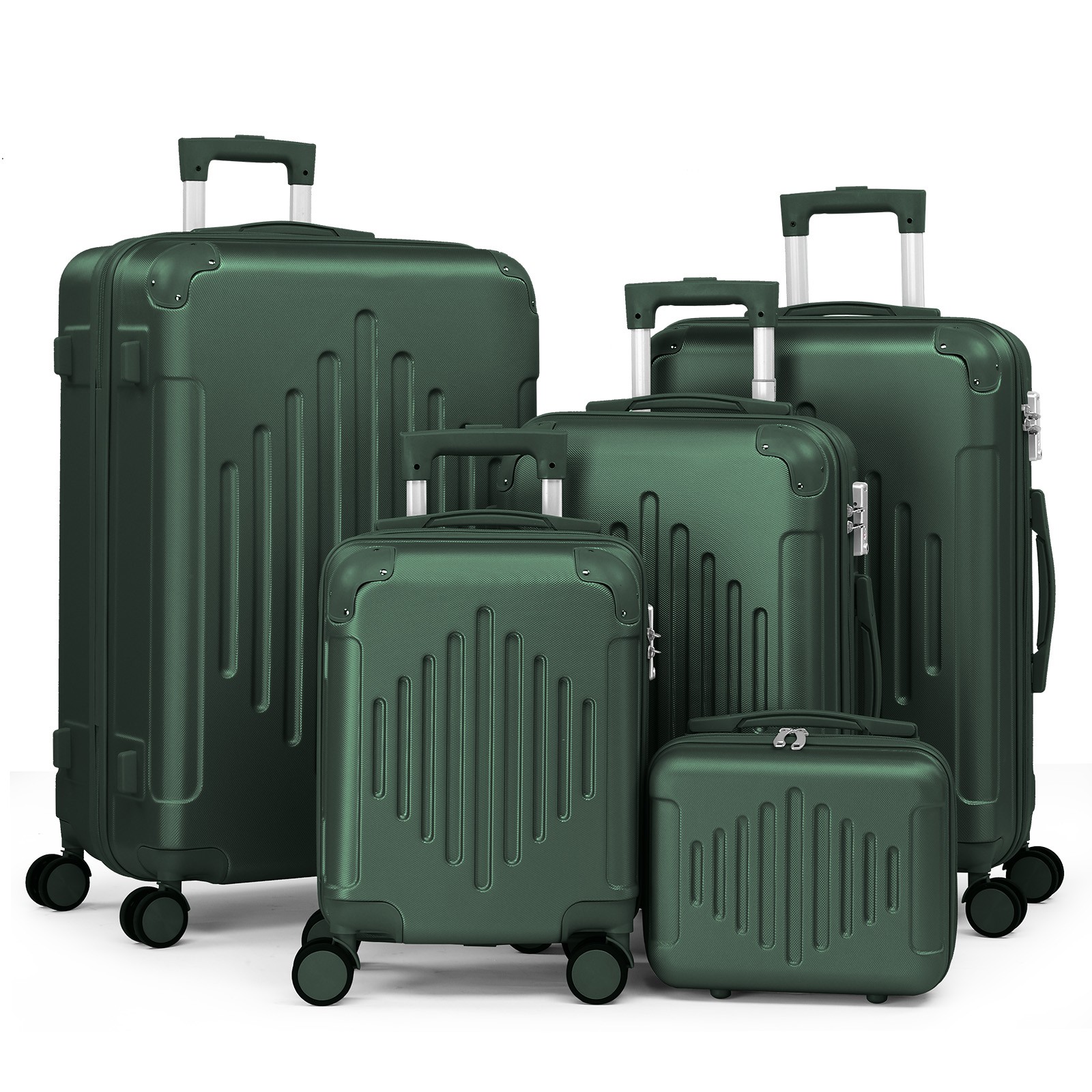 Luggage Sets 5 Piece 100% PC Ultra Tough Hardside Expandable Suitcases Green