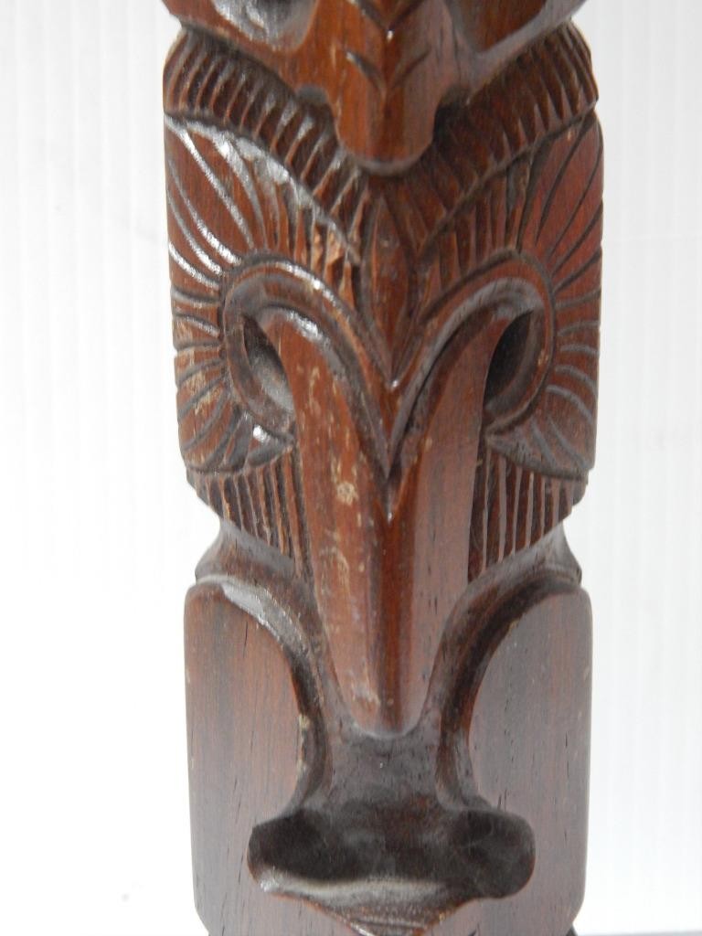 VINTAGE ALASKA TLINGIT INDIAN NW COAST RED CEDAR + ABALONE WOOD TOTEM POLE 15.5"