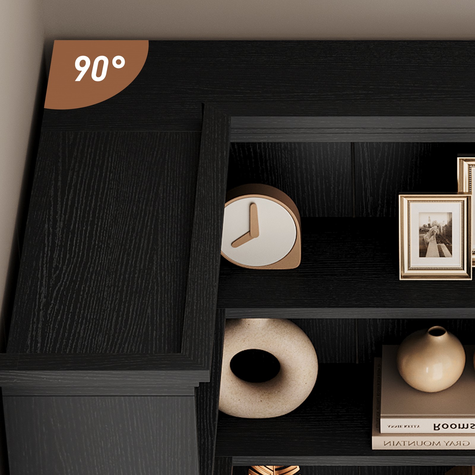 Corner Bookshelf 5 Tier Large Display Bookshelf 90° Corner Standing Bookcase