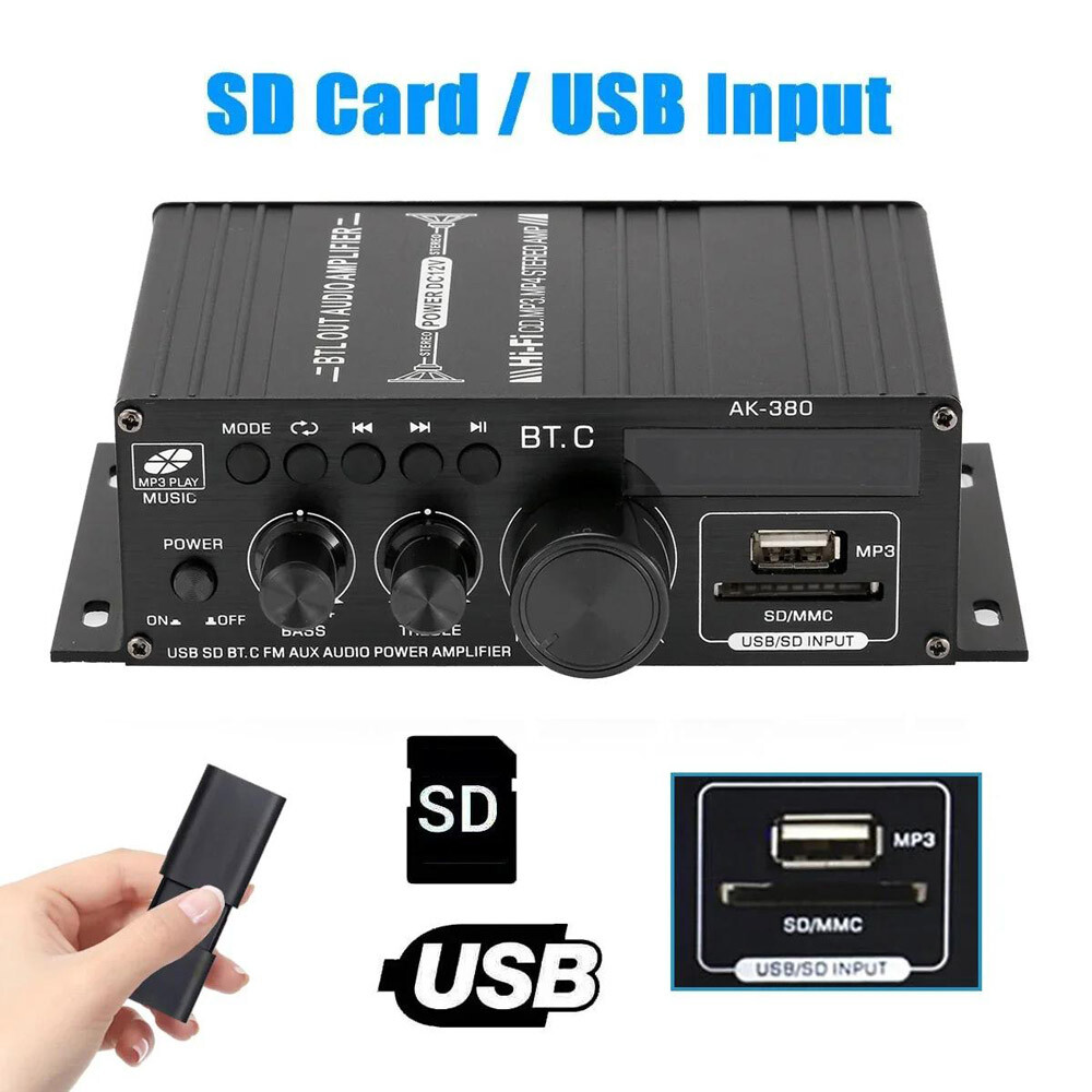 800W 2 Channel Bluetooth Mini HIFI Power Amplifier Audio Stereo Amp Home Car FM