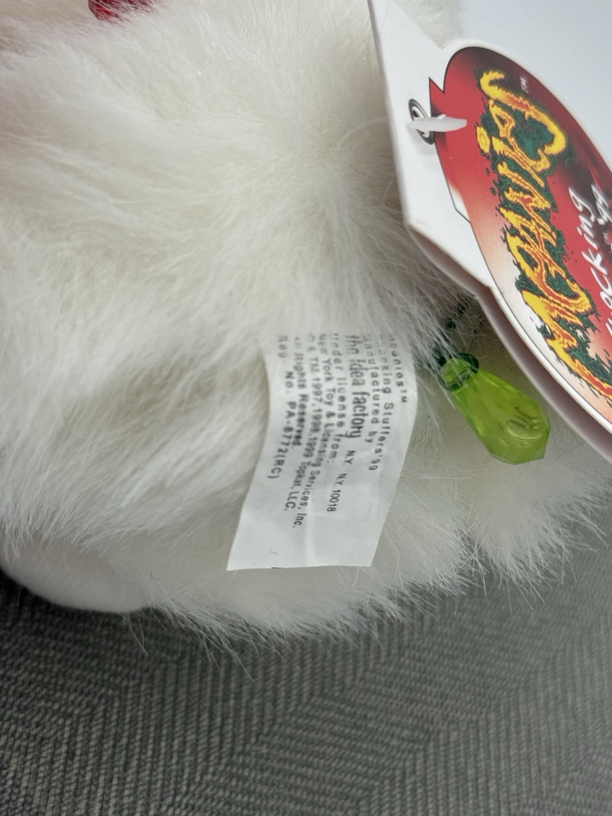 NEW Meanies Shocking Stuffers '99 Blinky The Cat Bean Bag Plush 5" White Vintage