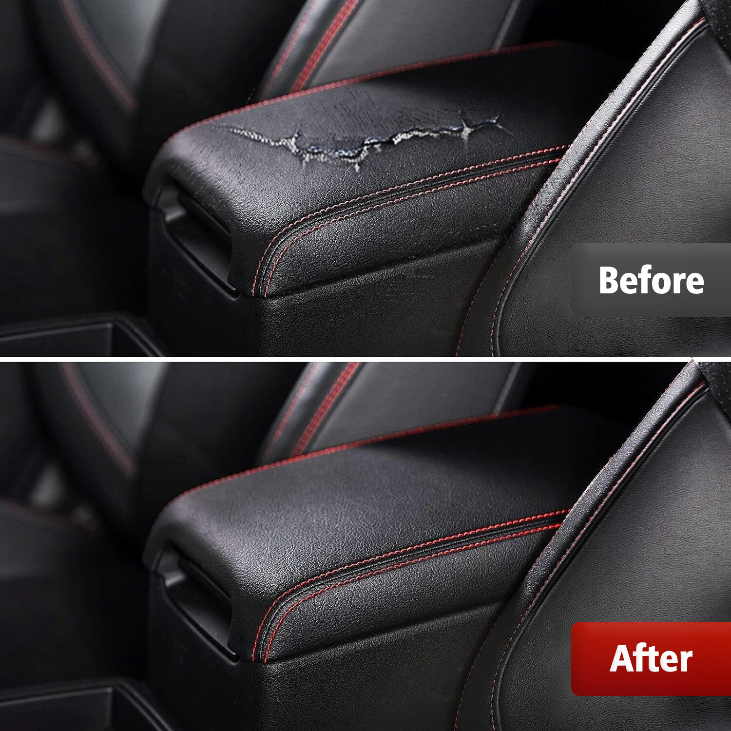 Fits 2012-2017 Toyota Camry Black Leather Console Lid Armrest Cover Red Stitch