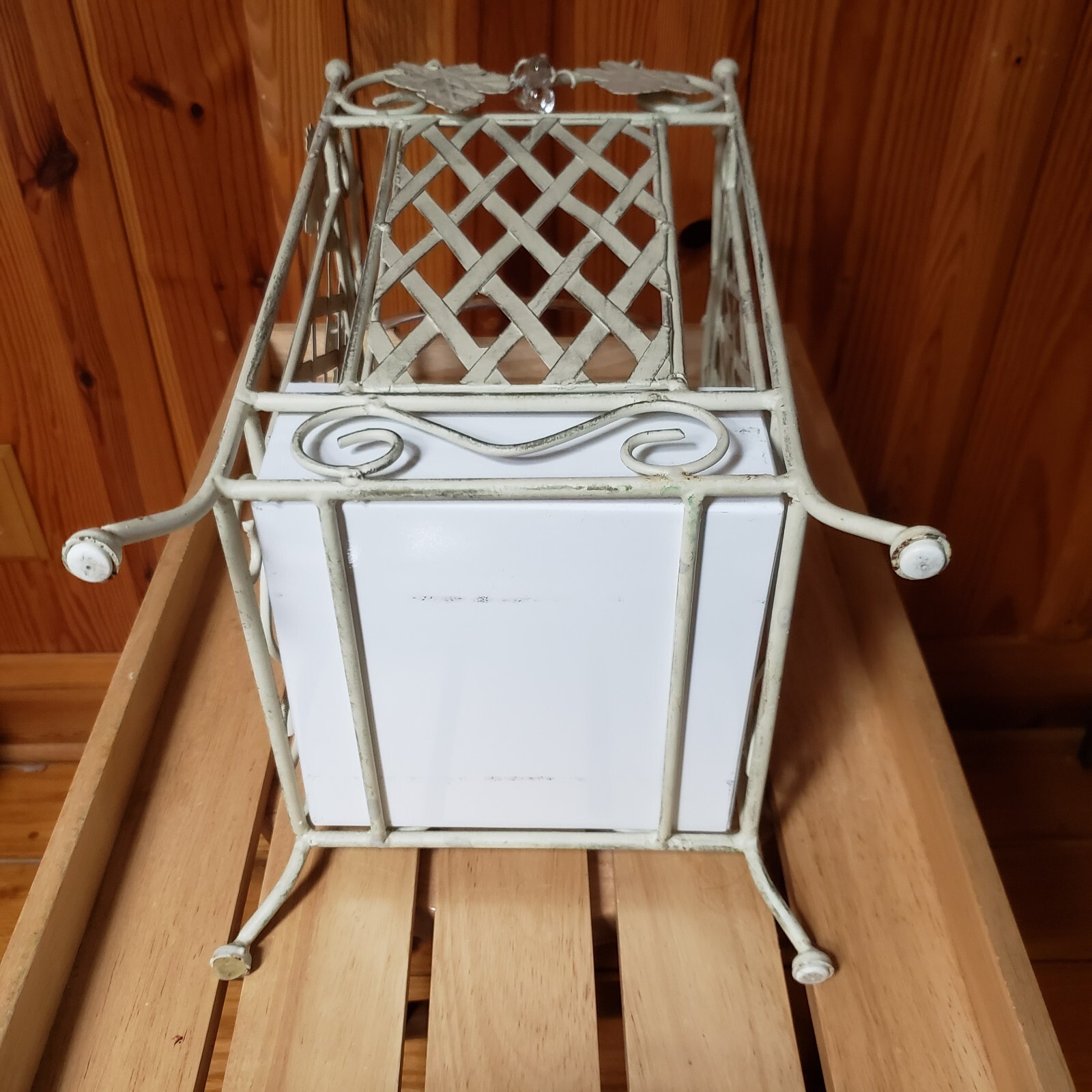 Vtg Umbrella/Walking Stick Cane Holder/Stand Beige Metal Design 16.5" W/Tray