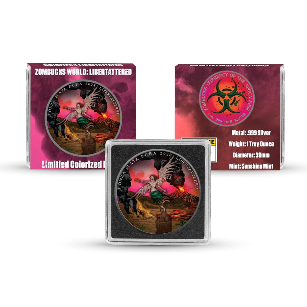 1 oz Colorized Zombucks World Libertattered Silver Round (New)