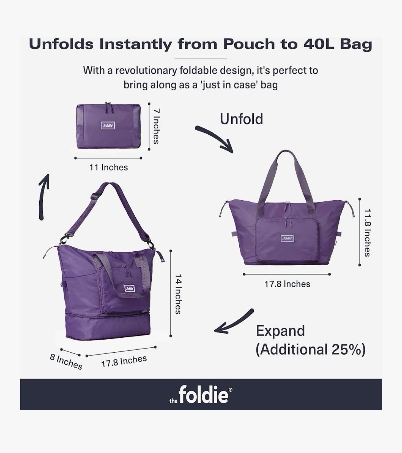 The Foldie® 4.0 Travel Duffle - Water Resistant - Expandable Bottom - Purple