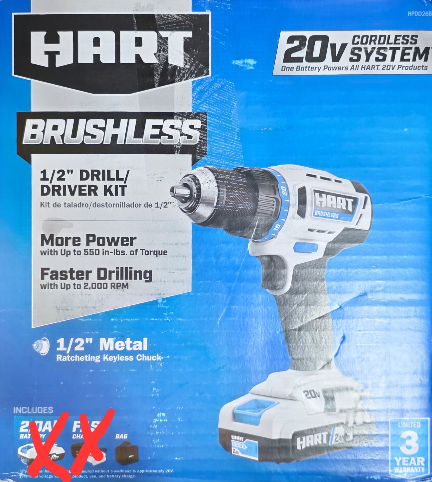 HART 20V Cordless 1/2" Drill/Driver Kit (TOOL ONLY) OPEN BOX