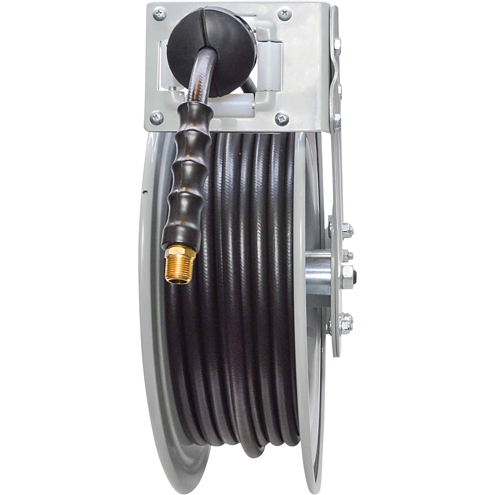 Klutch Auto Rewind Air Hose Reel with 1/2in. x 50ft. Rubber Hose, 300 PSI