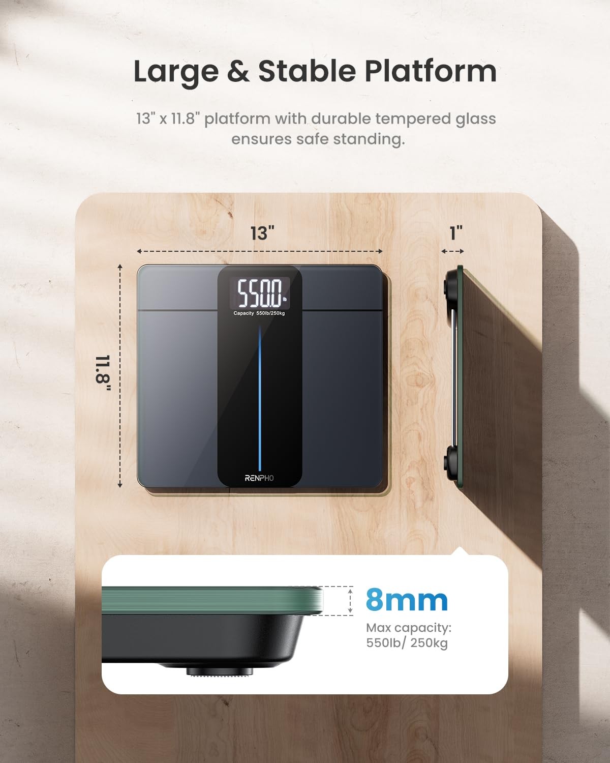 RENPHO Digital Bathroom Scale for Body Weight LCD Display Weighing Machine 550lb