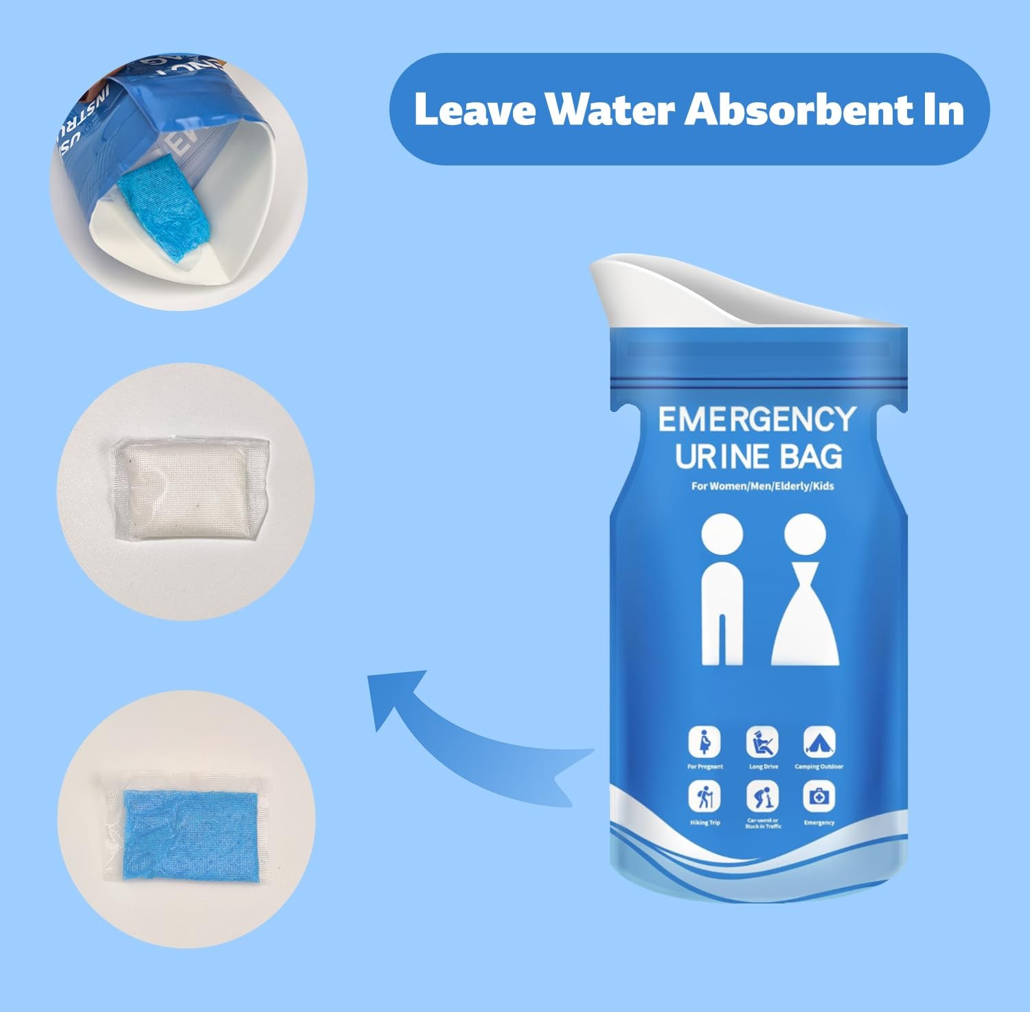 900CC Disposable Urine Bag, 12 PCS Emergency Portable Urinal Bags for Men/Wom...