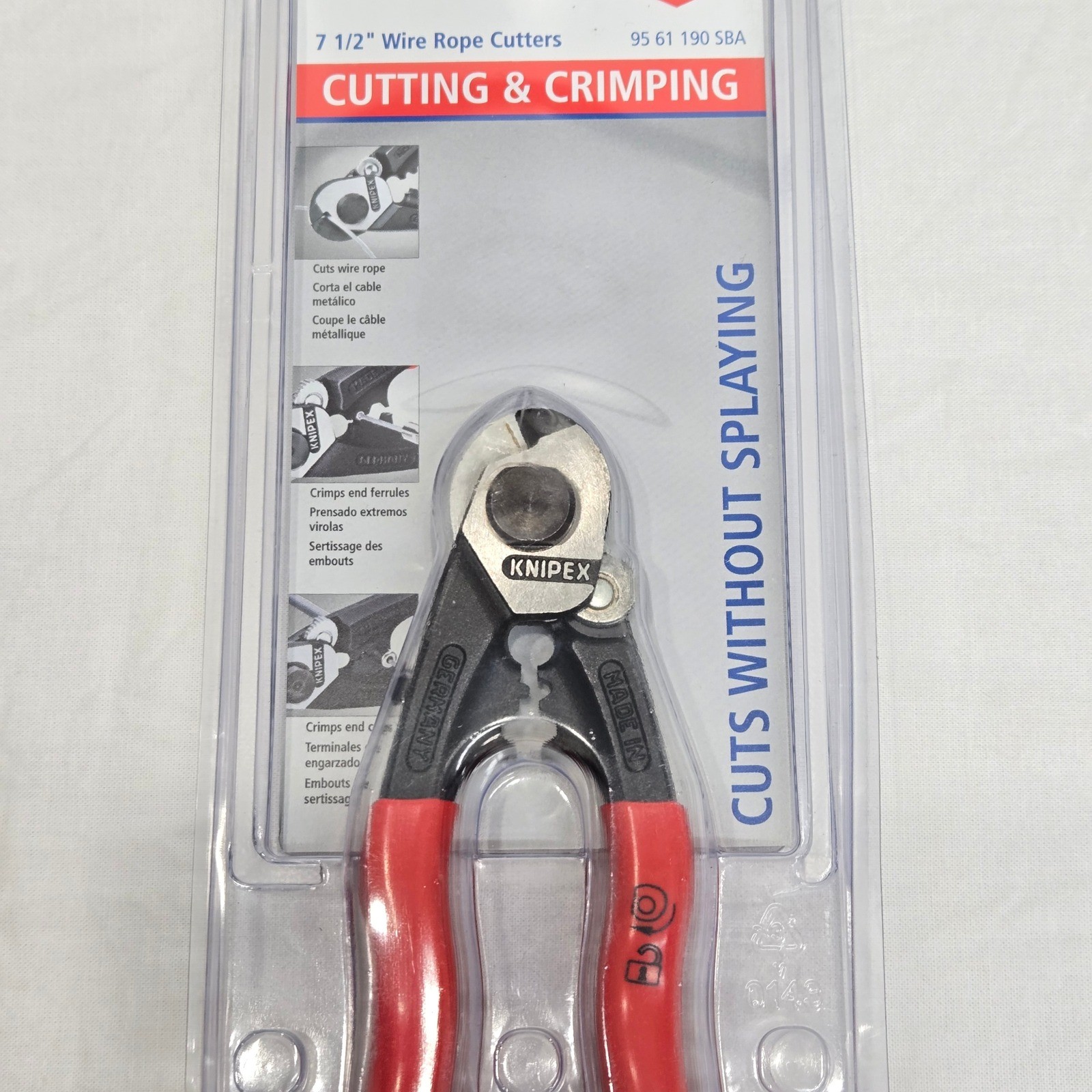 Knipex 95 61 190 SBA 7-1/2 Inch Wire Rope Cutters and Crimpers Made in Germany