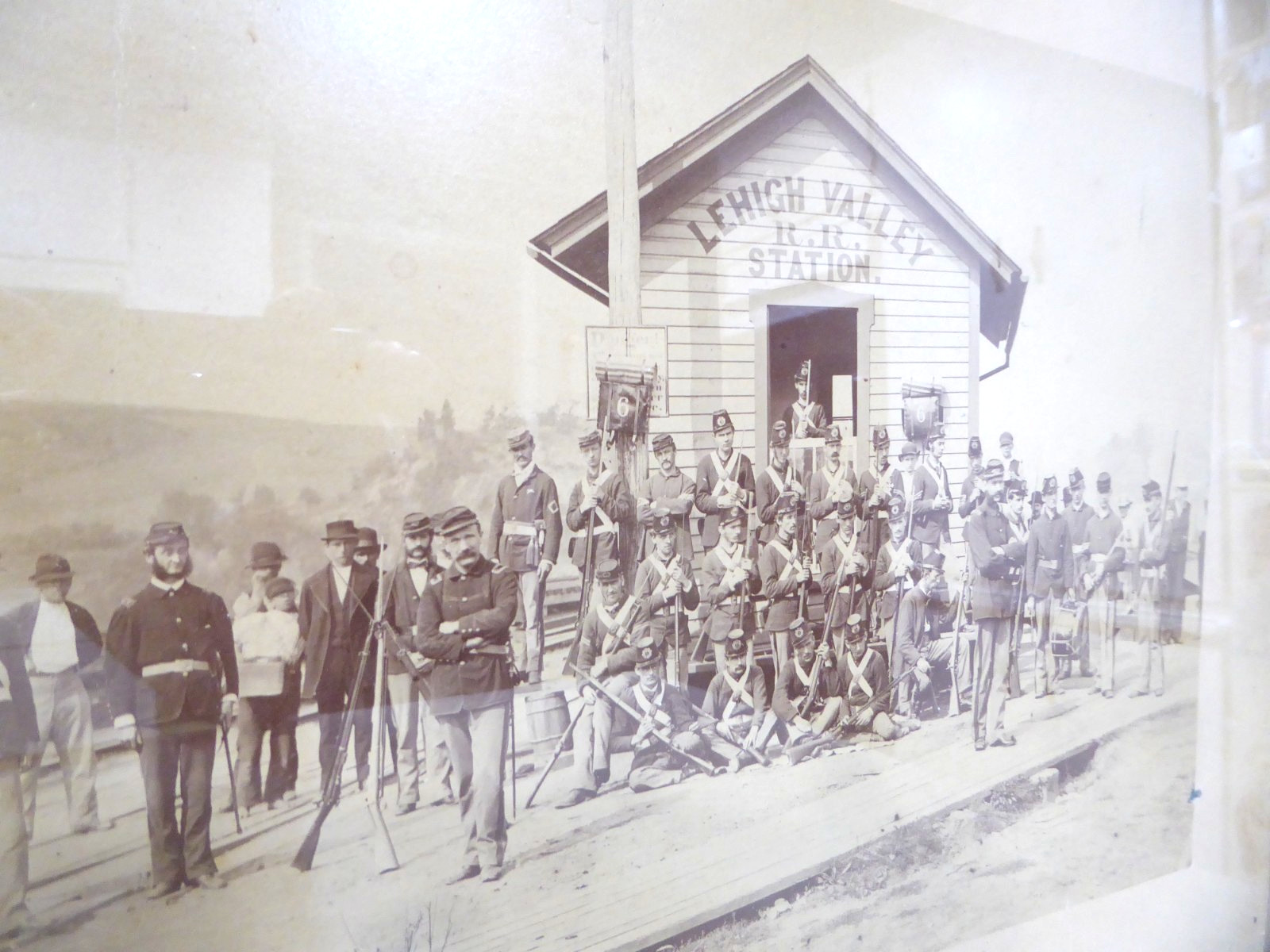 1872 Lehigh Valley Railroad Station Indian Wars Soldiers 11 x 8 1/2" Photo