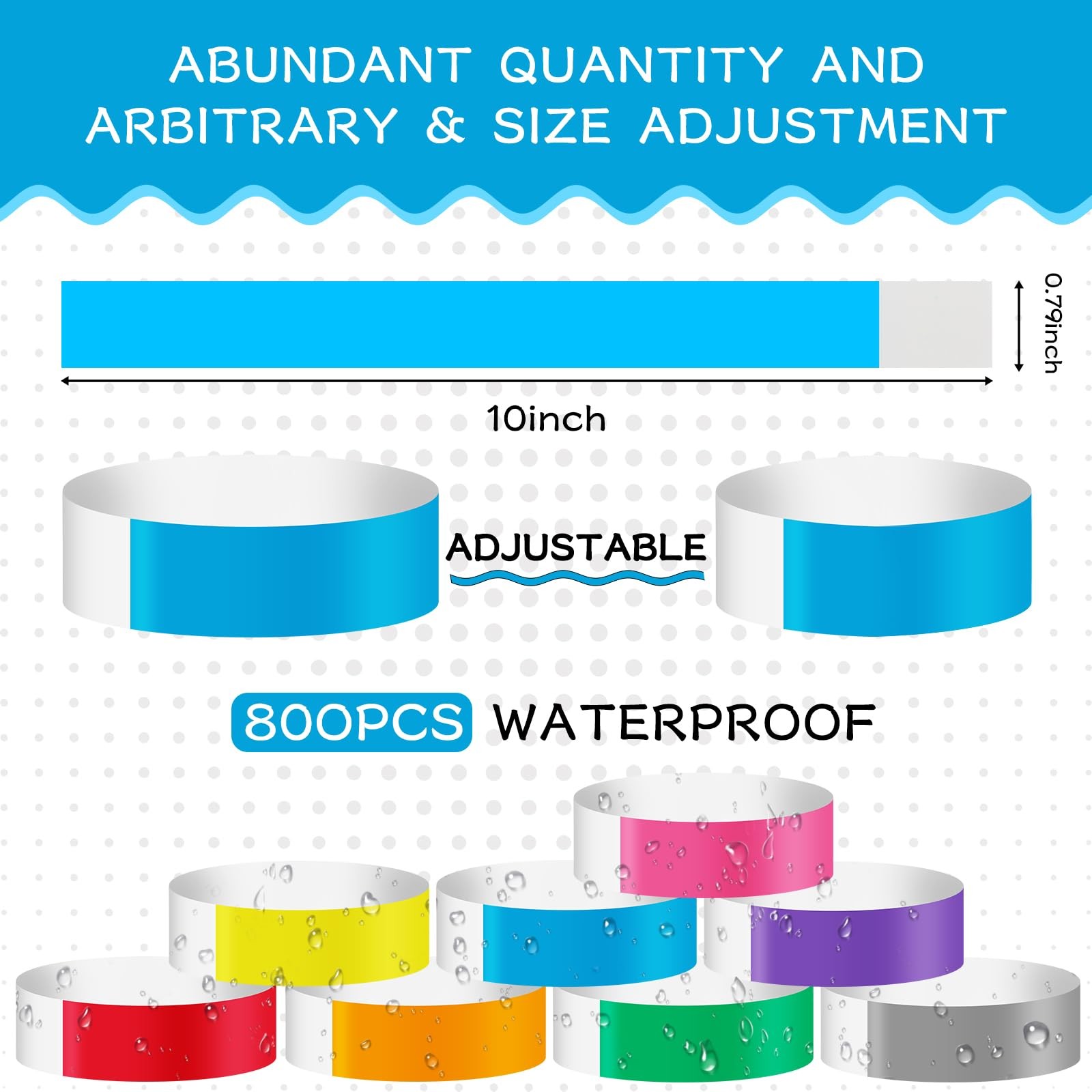 Colored Event Wristbands 800 Pack, Waterproof Paper Bracelets Assorted