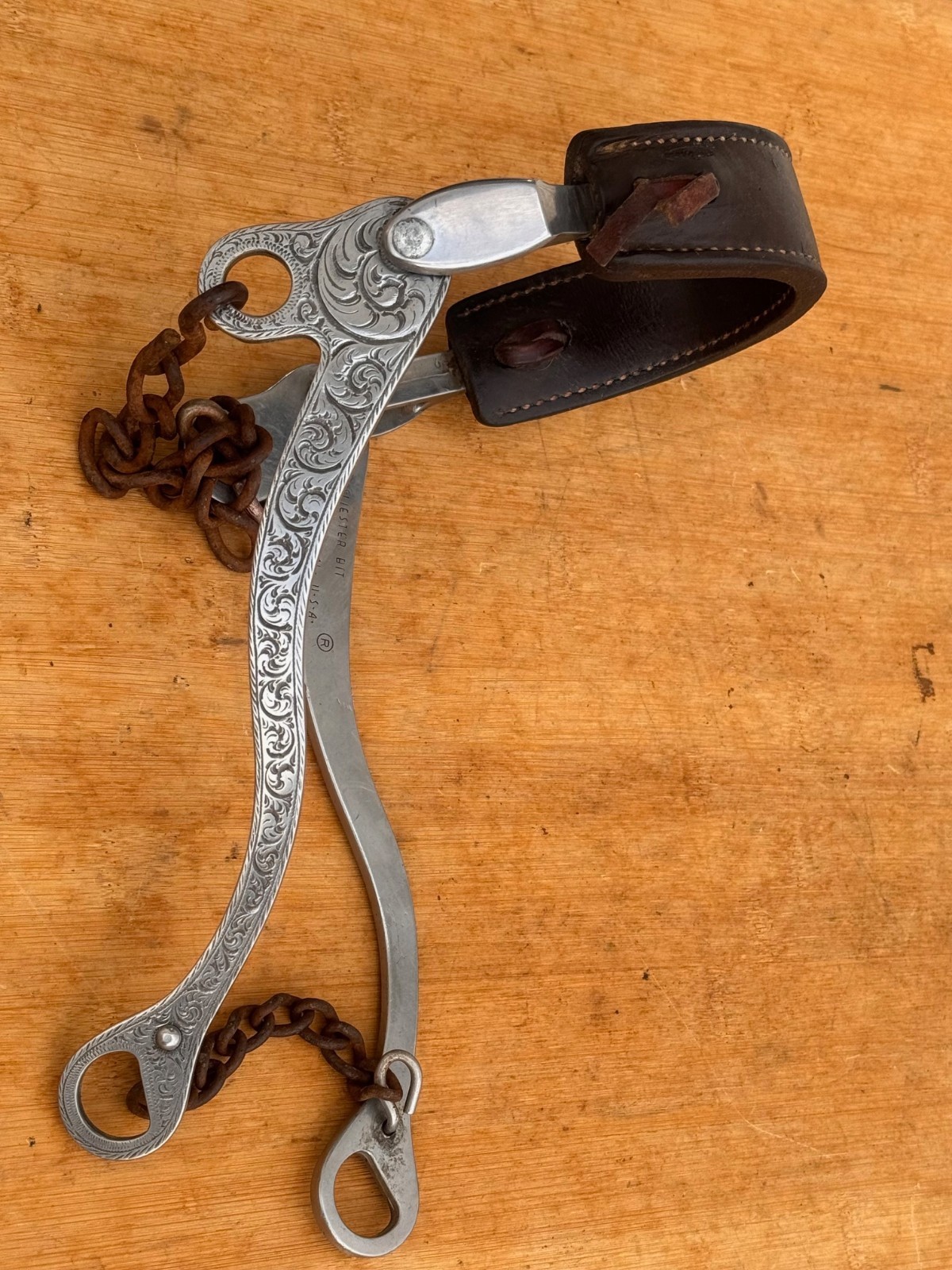 SLIESTER Engraved Surgical Steel Leather Nose Mechanical Hackamore ~ Bitless