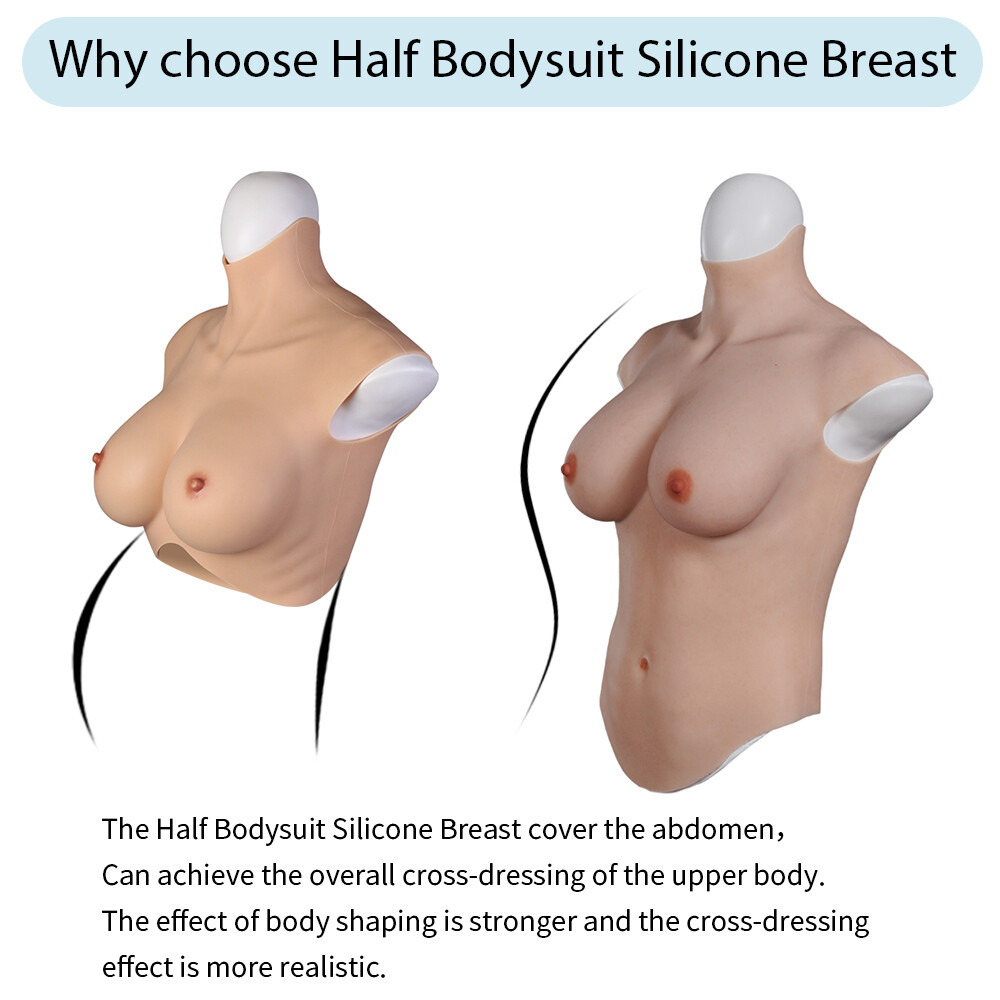 Half Bodysuit Silicone Breast Forms Crossdresser Breastplate Fake Boobs Tits