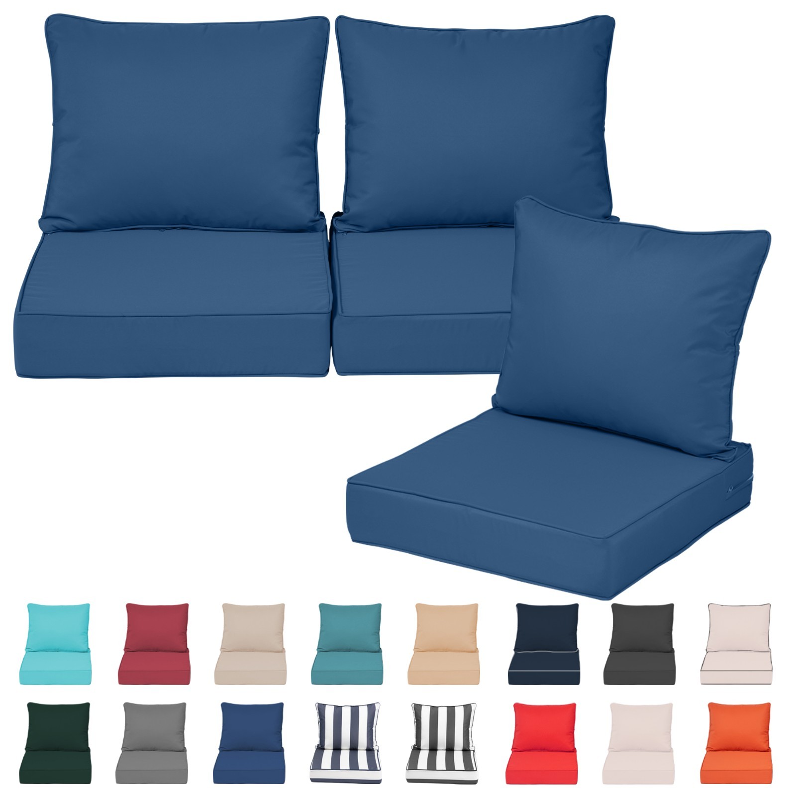 Deep Seat Patio Cushions 24 x 24 Inch Waterproof Outdoor Chair Cushions Set of 3