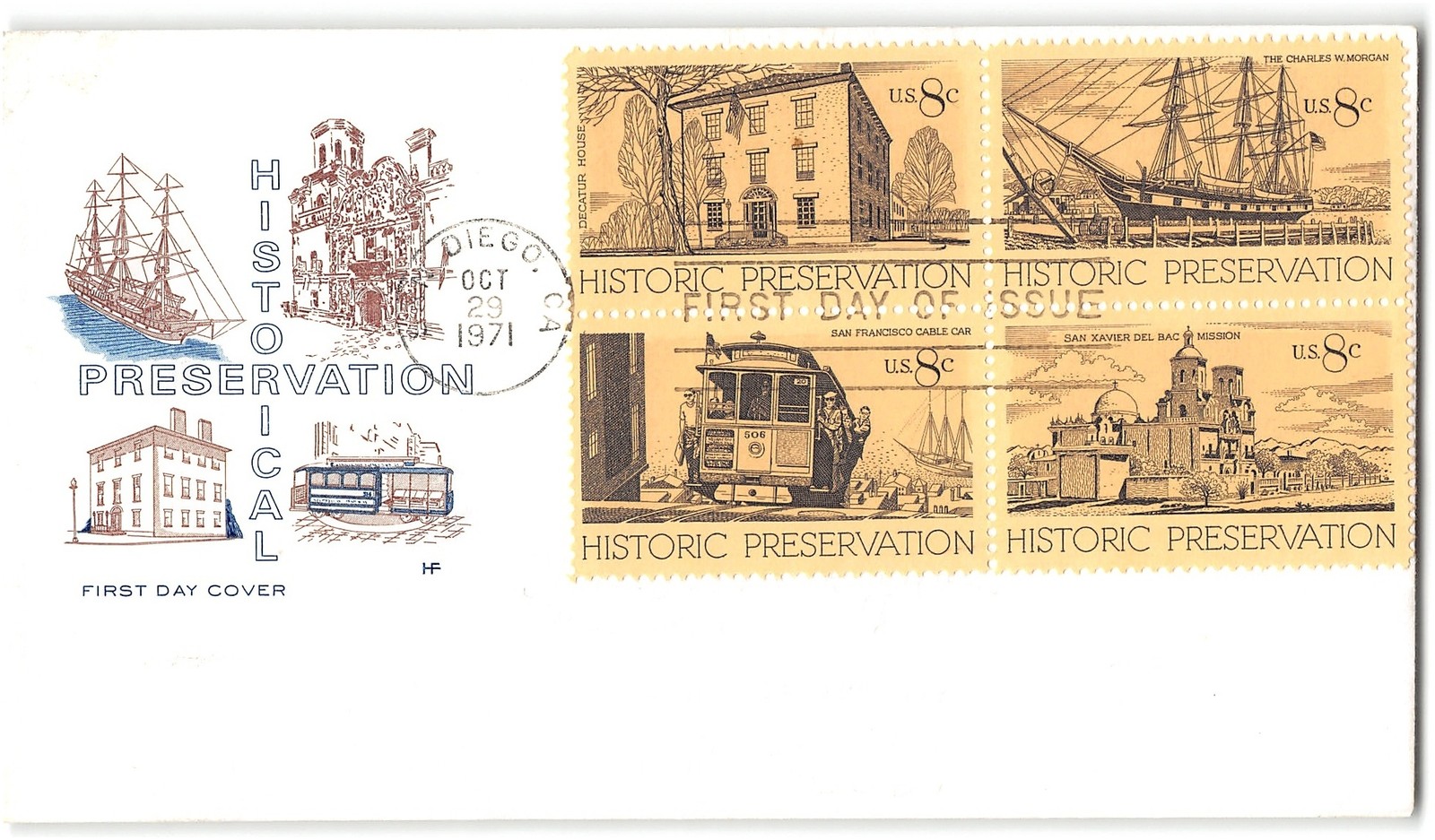 US #1443a FDC, 1971, HF, block of 4