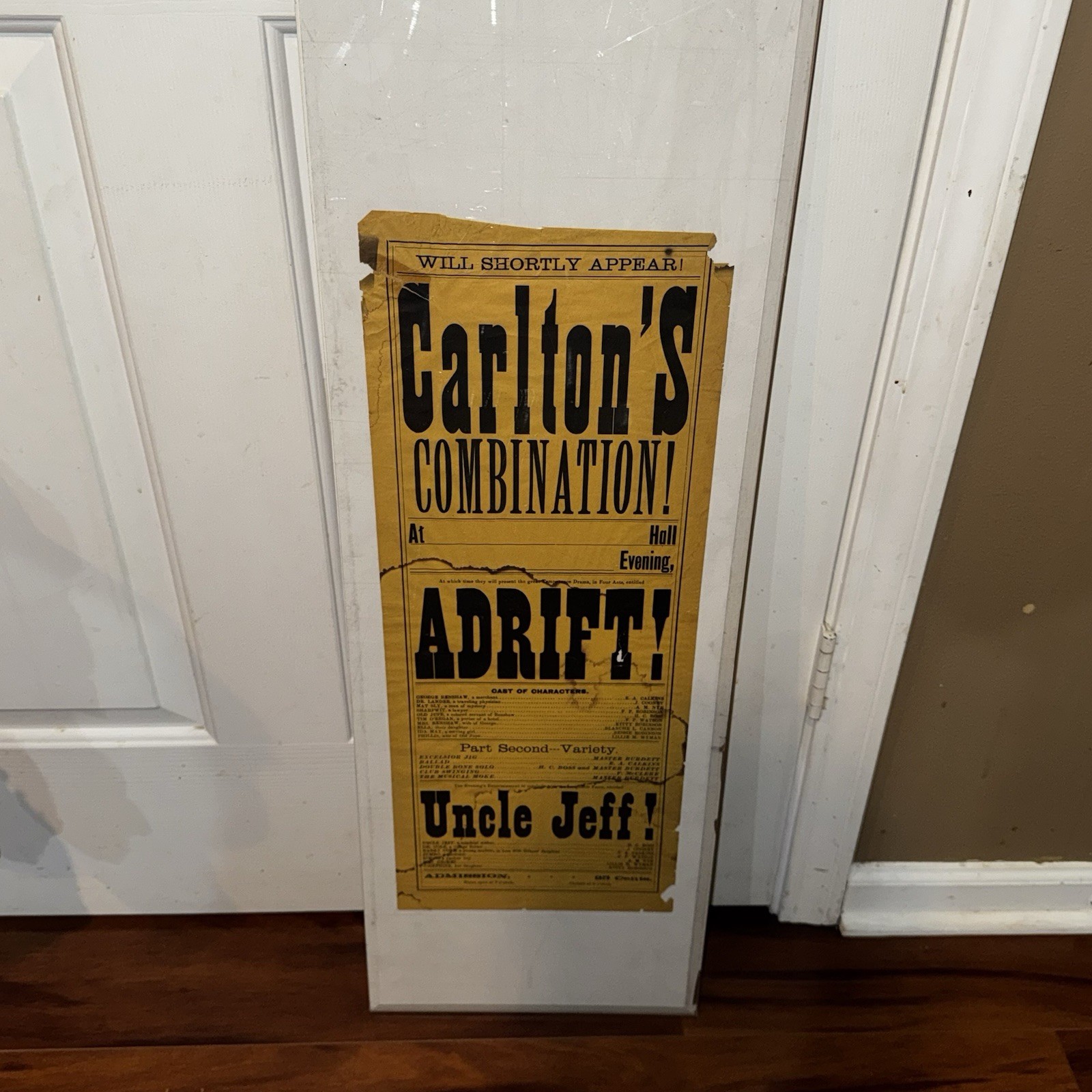 Antique 1880s Carlton’s Combination Adrift Uncle Jeff Theater Broadside Poster
