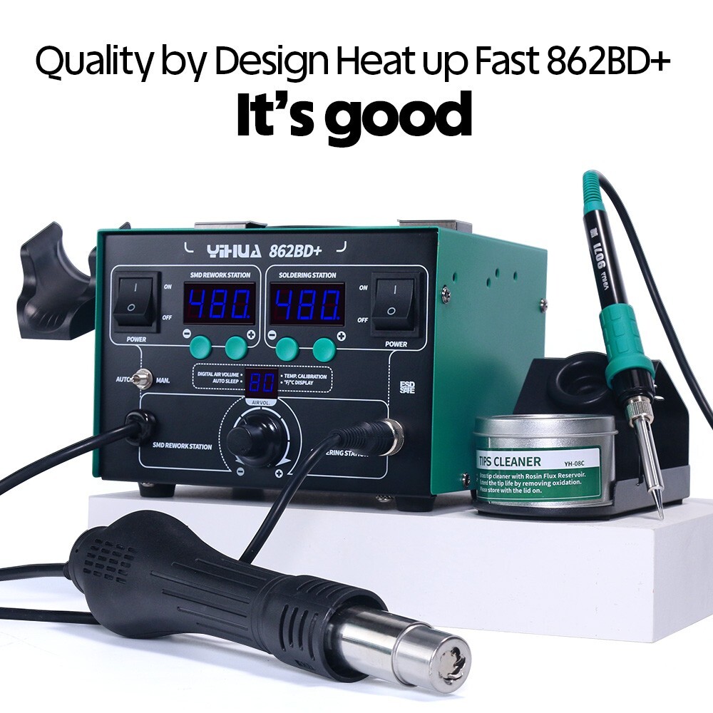 YIHUA 862BD+ 2-in-1 Hot Air Rework Station Soldering Station Soldering Iron Kit