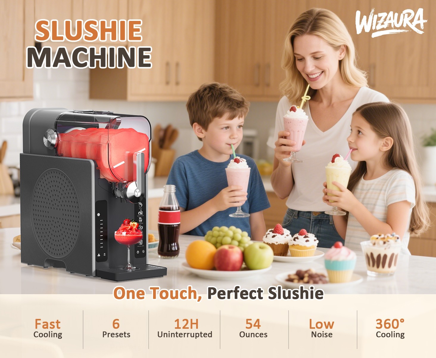 WizAura Slushie Machine, No Ice Needed Slushy Machine for Home