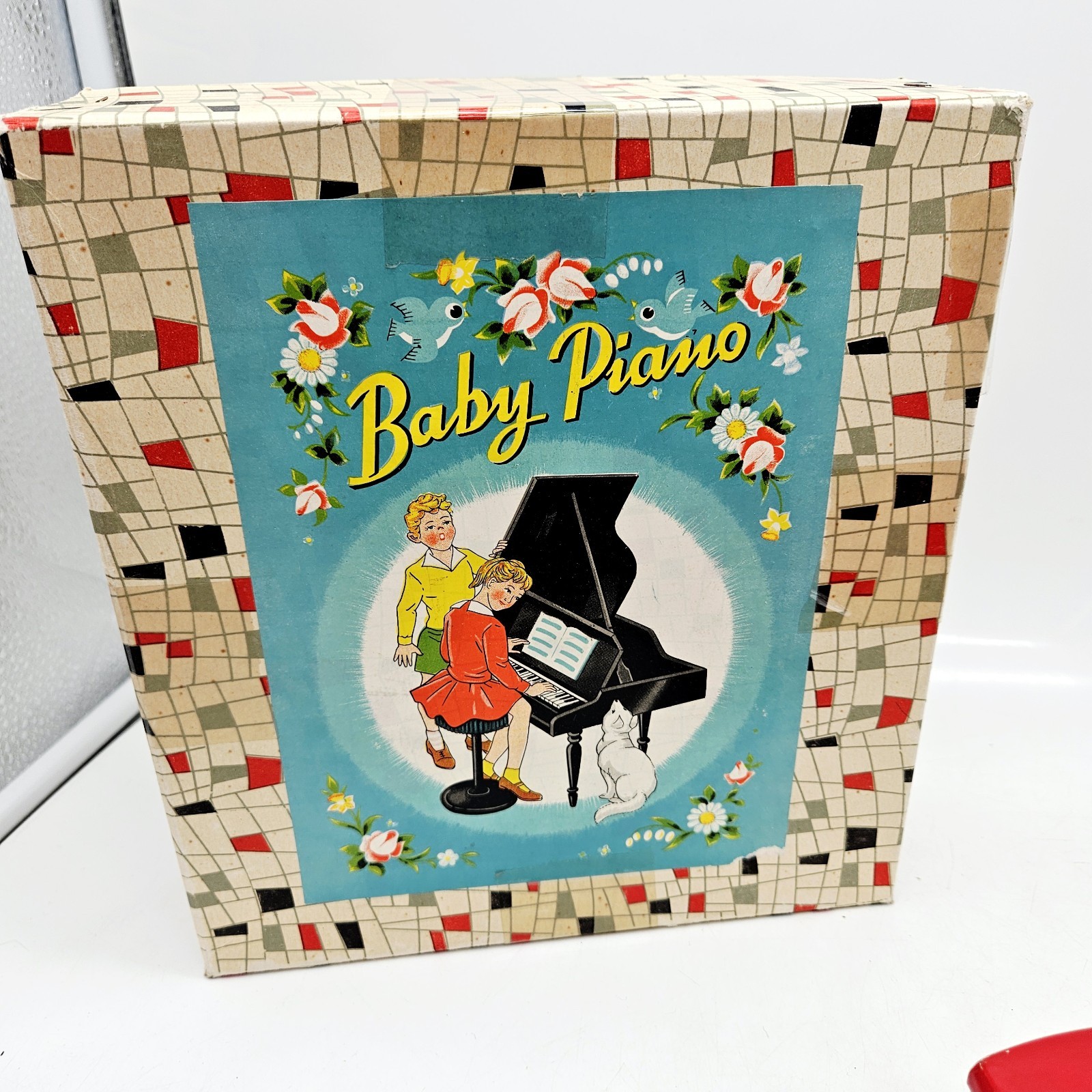 Antique Red Baby Piano Toy Made in Japan Art 1007/4029 10 Key in Original Box