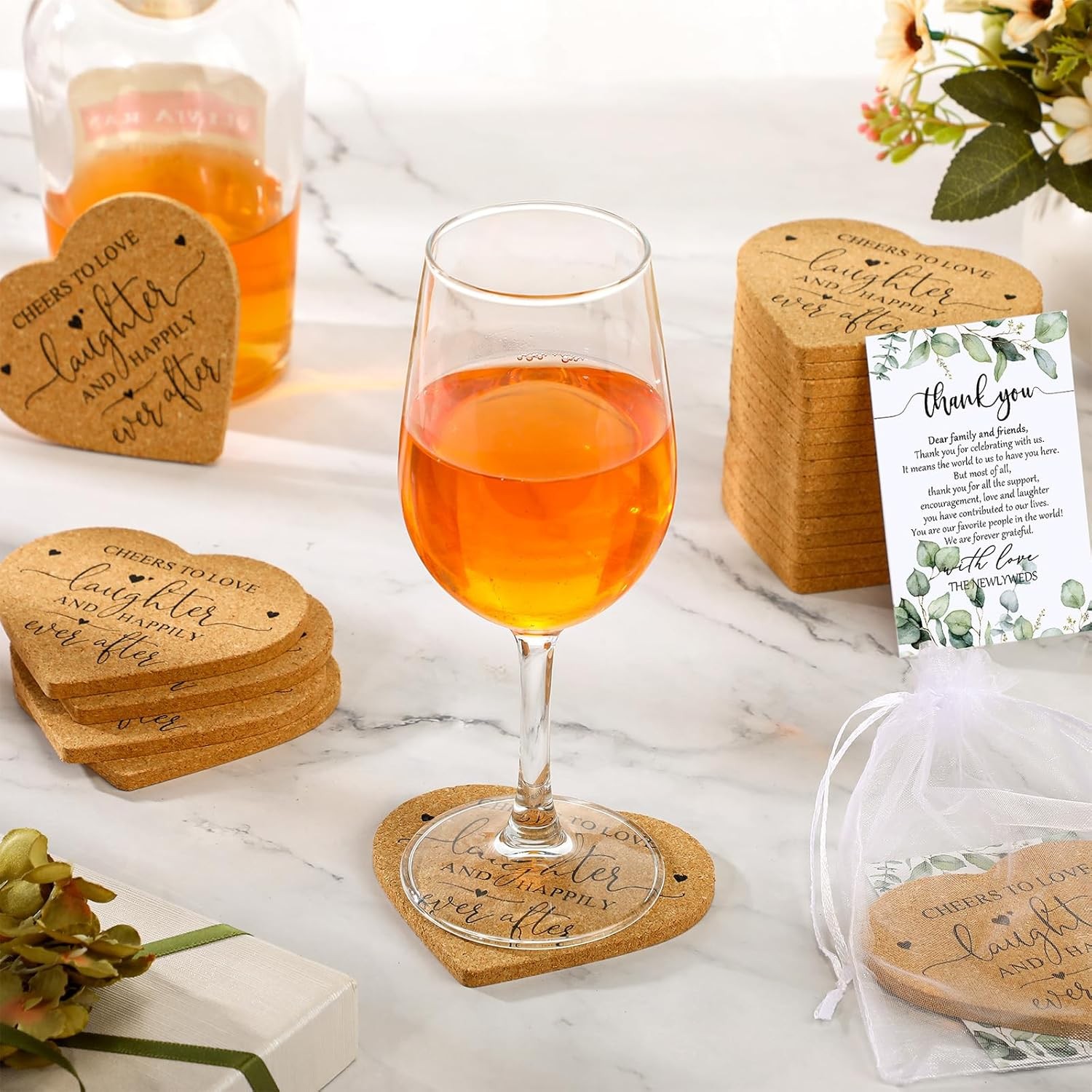 100 wedding favor sets, including guest coasters as gifts