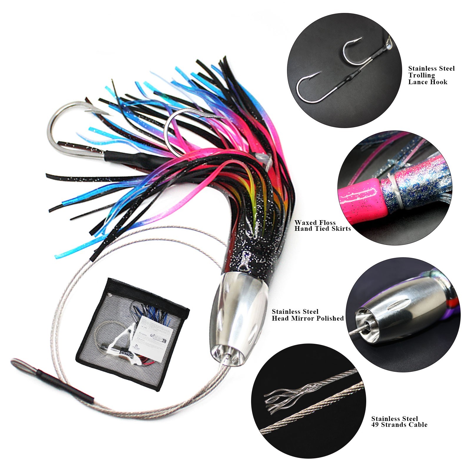 VIKETECH 12'' Stainless Saltwater Fishing Trolling Lure Marlin Tuna Mahi Mahi