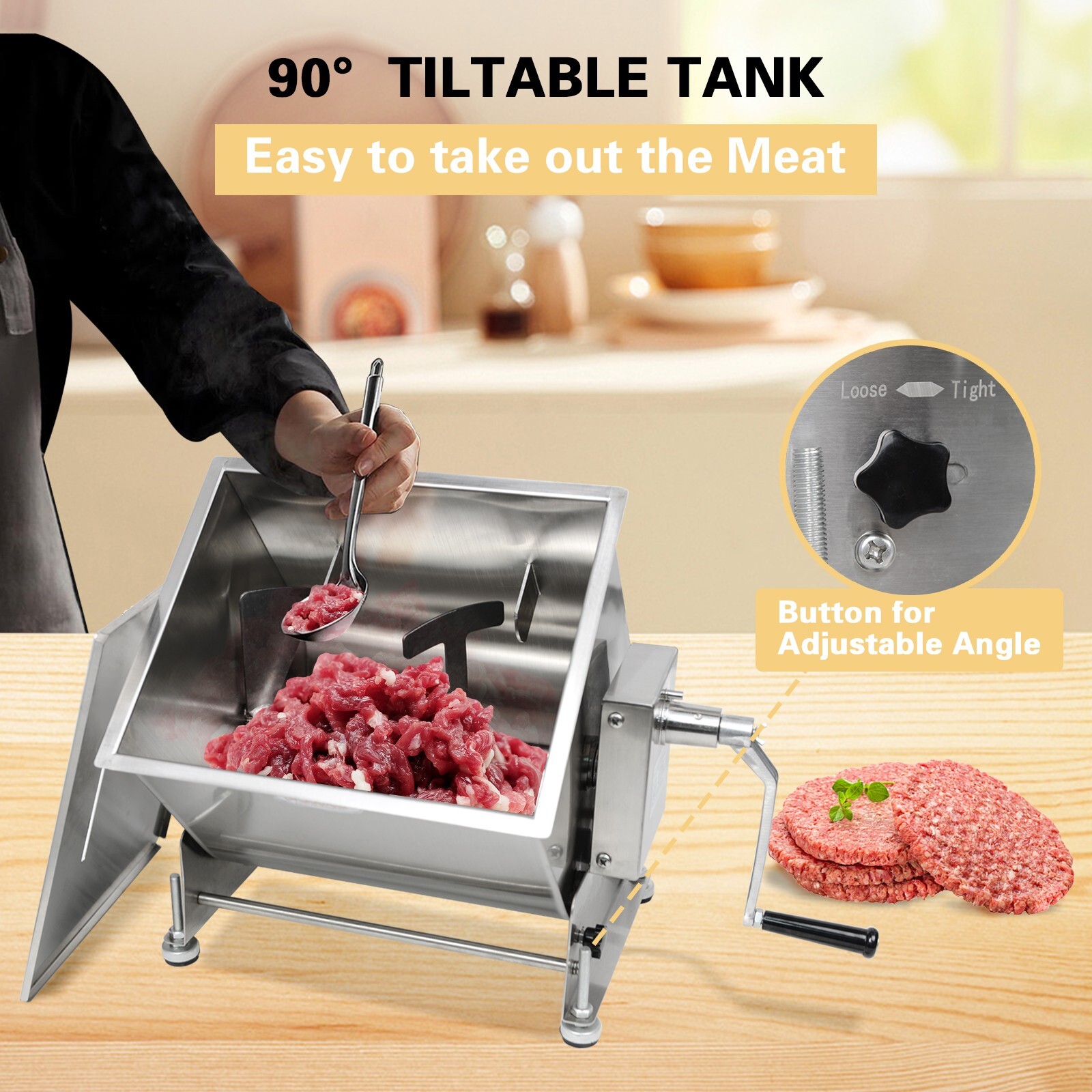 Hakka Electric Meat Mixer 30lbs 15L Tiltable Capacity Tank Countertop Mixer