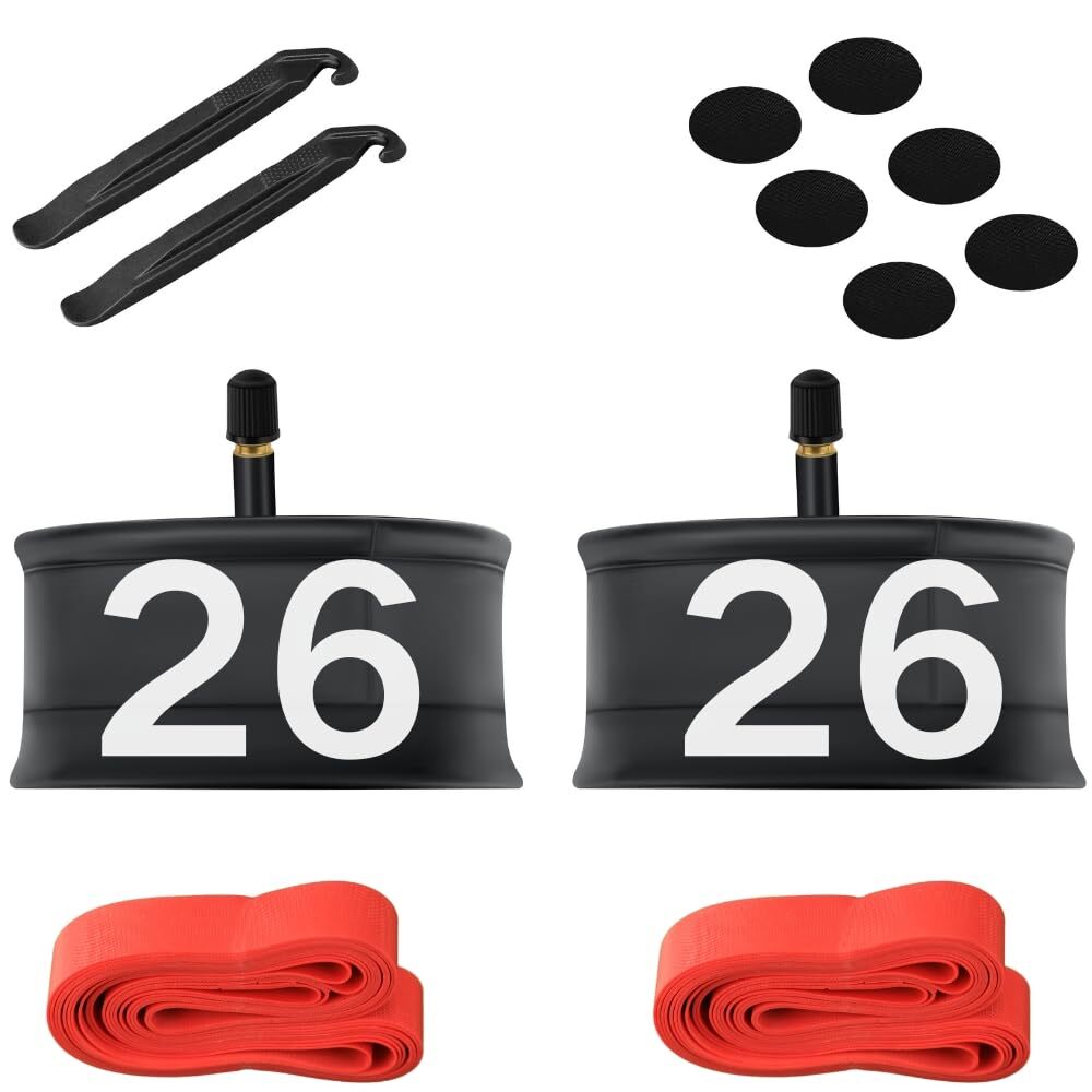 2-Pack Heavy Duty 26-inch Bike Tube with Strong Airtightness and Puncture Res...