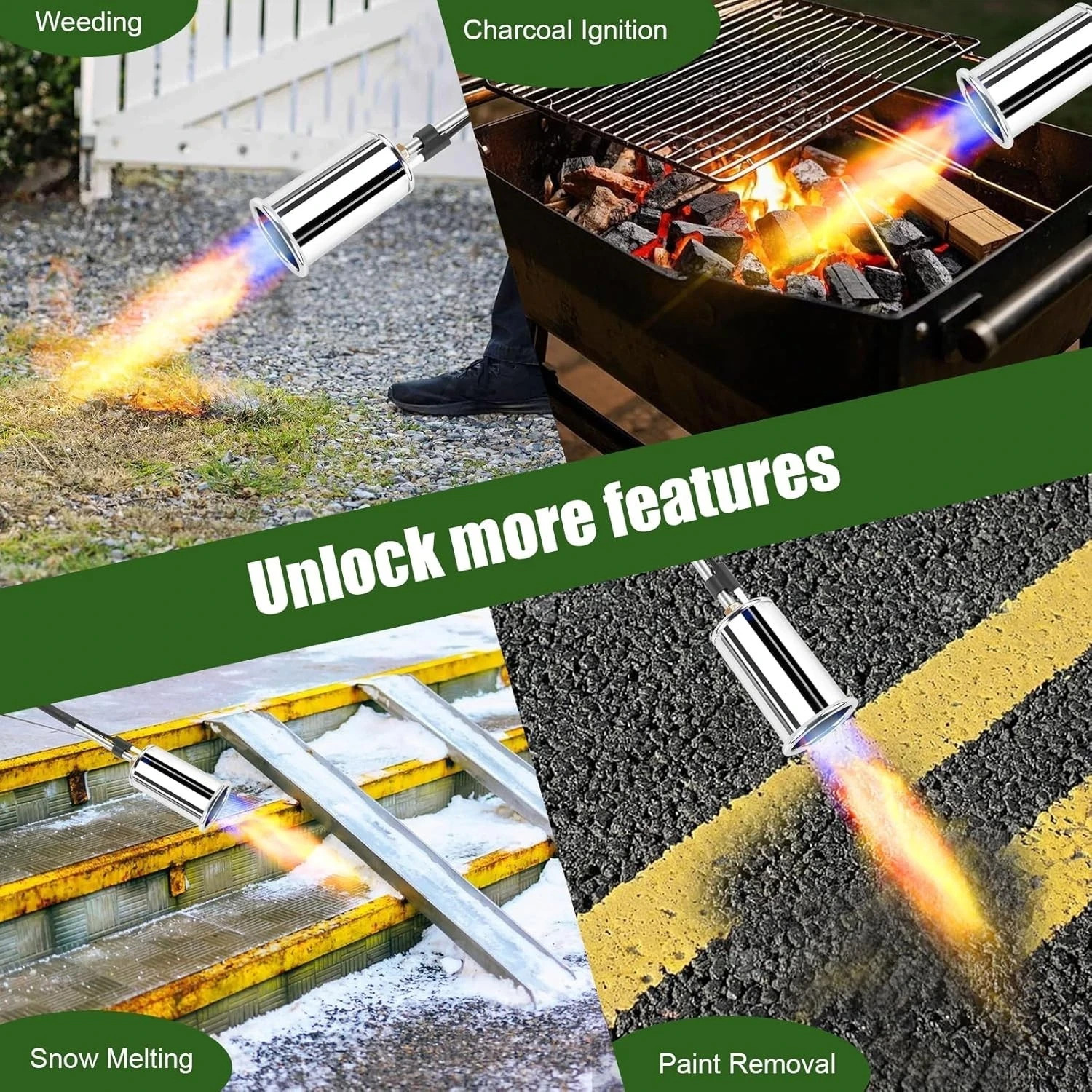 Propane Torch Weed Burner, Adjustable flame thrower with Detachable Handle, B...