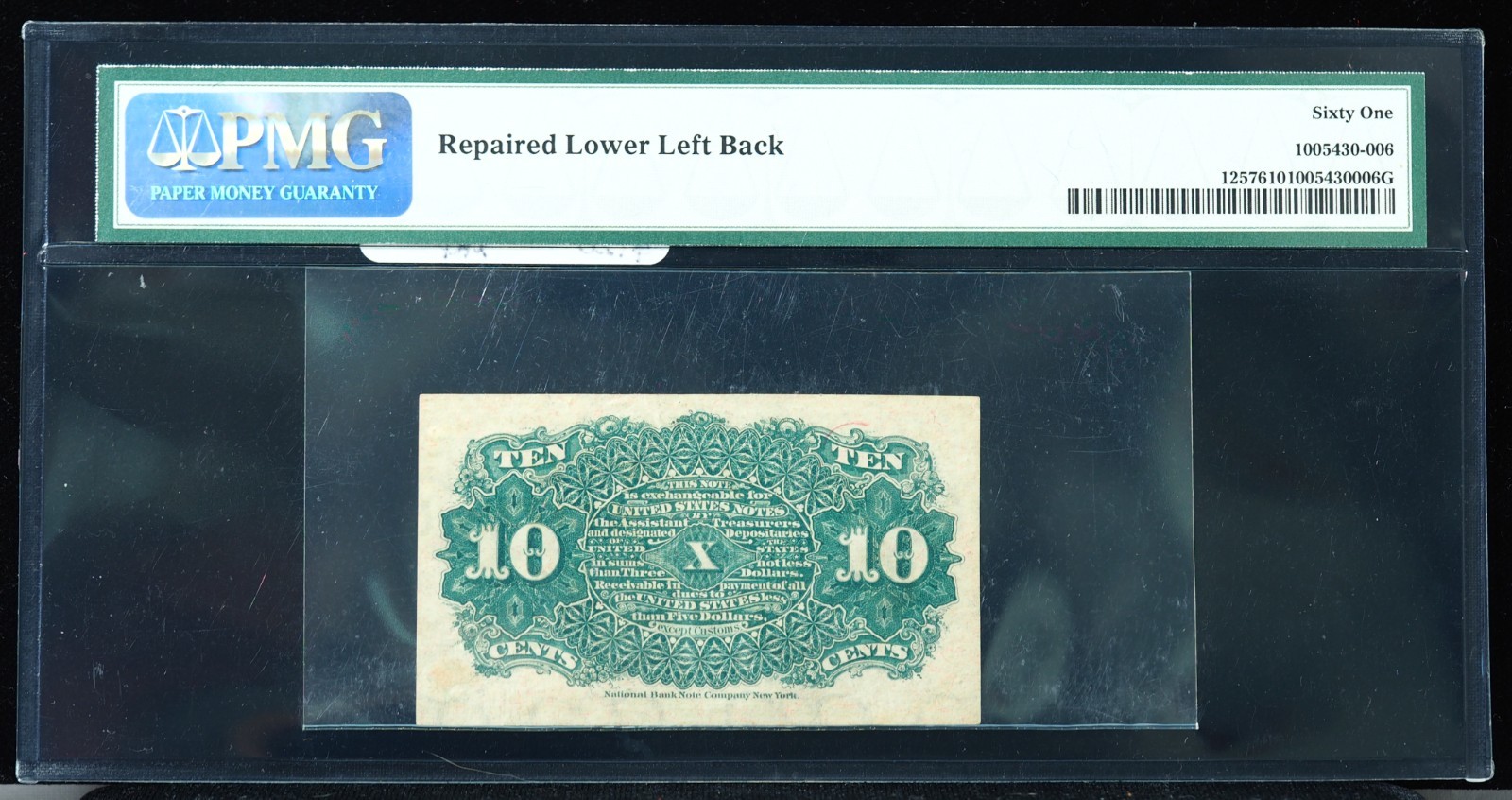 1863 10c Fourth Issue Fractional PMG 61